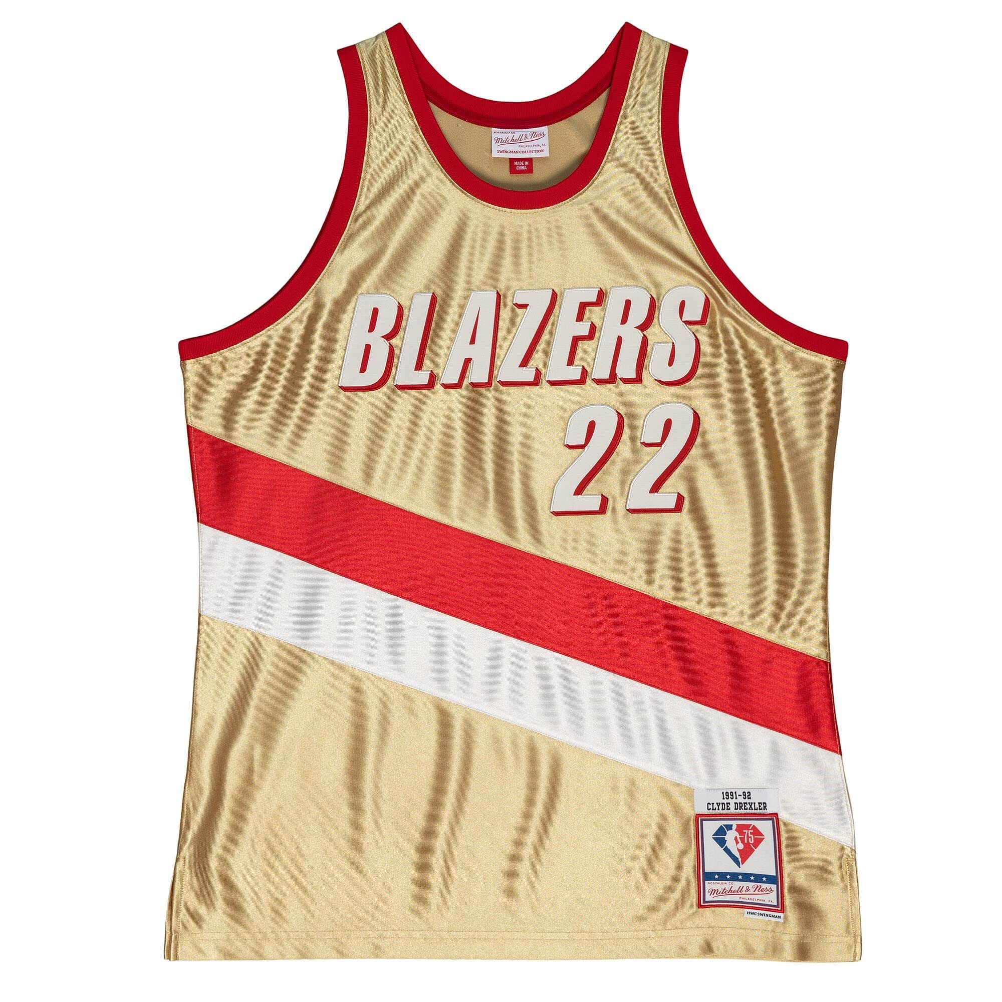 75th Anniversary Gold Swingman Clyde Drexler Portland Trail Blazers 1991-92 Jersey - vstockx
