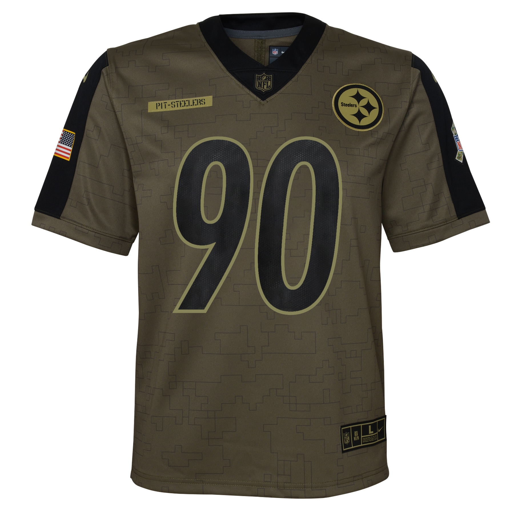 T.J. Watt Pittsburgh Steelers Nike Youth 2021 Salute To Service Game Jersey - Olive - vstockx