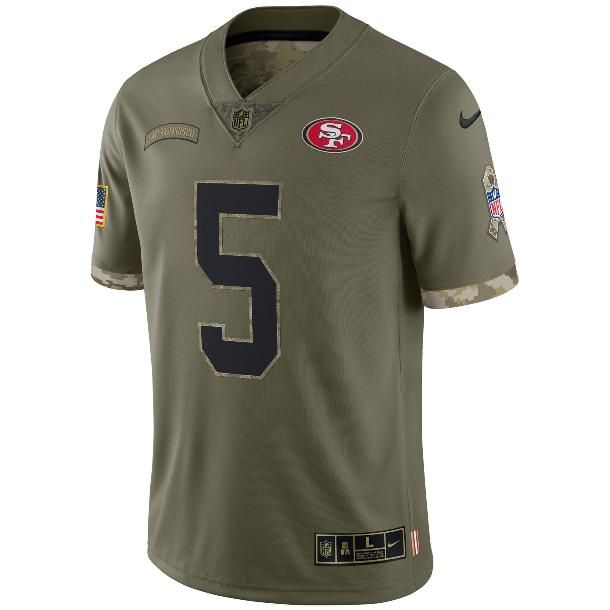 Trey Lance San Francisco 49ers Nike 2022 Salute To Service Limited Jersey - Olive - vstockx