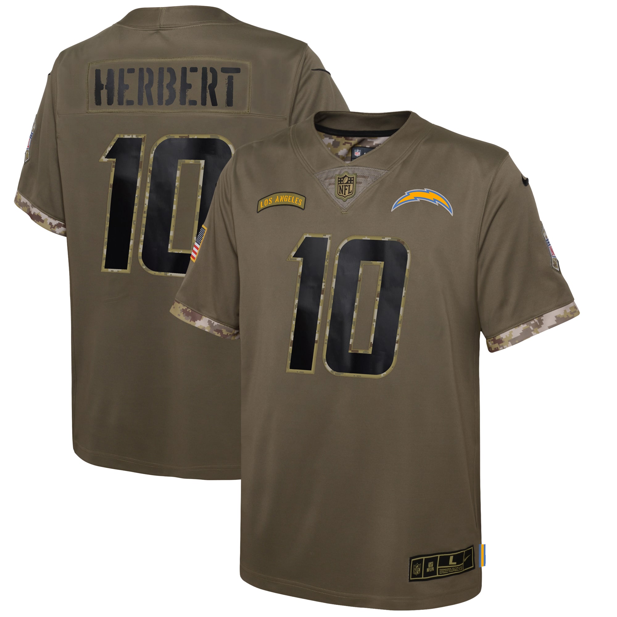 Justin Herbert Los Angeles Chargers Nike Youth 2022 Salute To Service Player Limited Jersey - Olive - vstockx