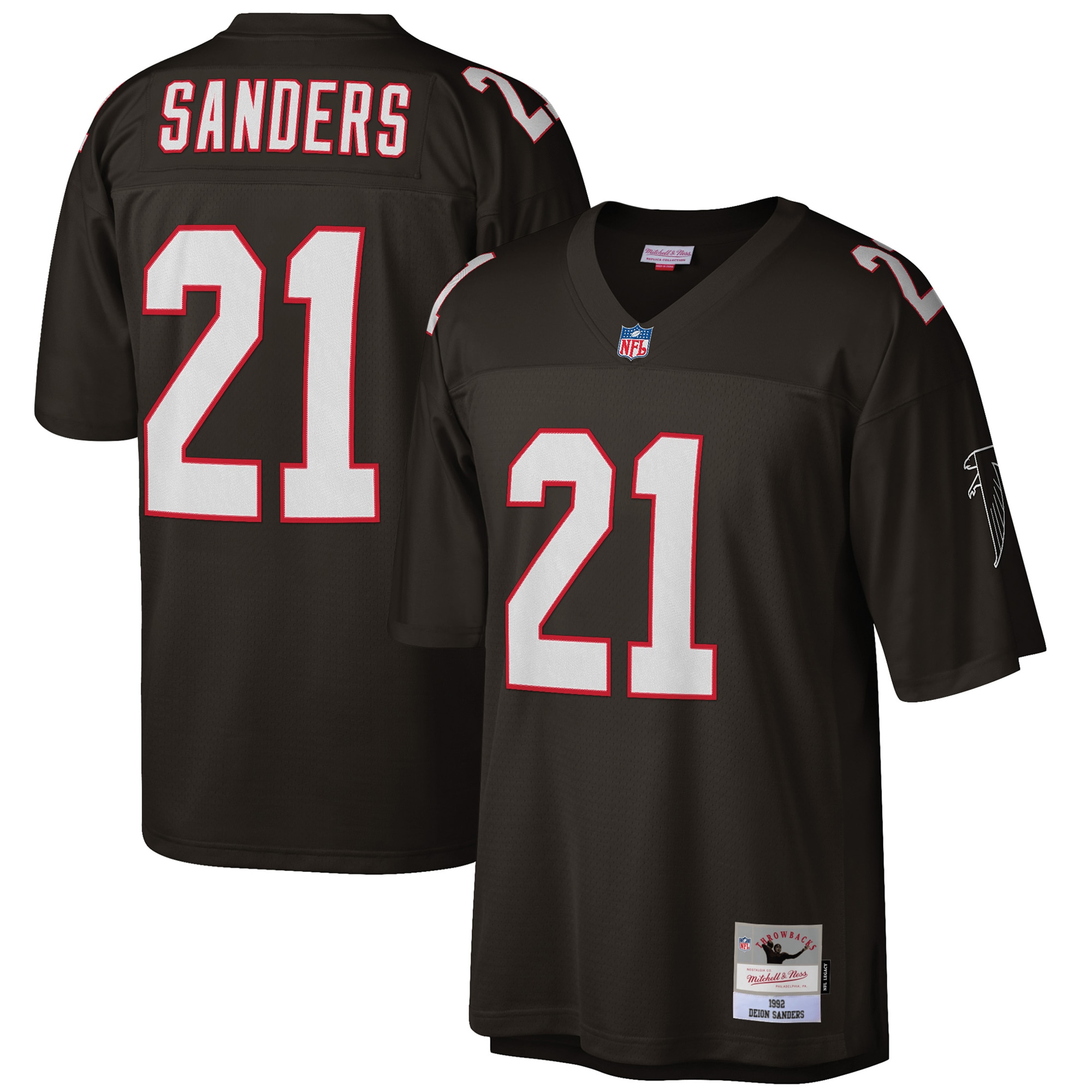 Deion Sanders Atlanta Falcons Mitchell & Ness Big & Tall 1992 Retired Player Replica Jersey - Black - vstockx