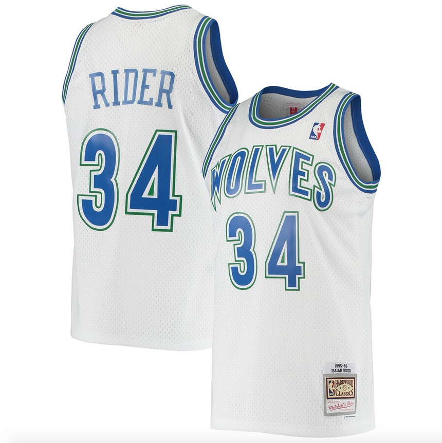 Mens Minnesota Timberwolves Isaiah Rider Mitchell & Ness White 1995-96 Hardwood Classics Swingman Jersey - vstockx