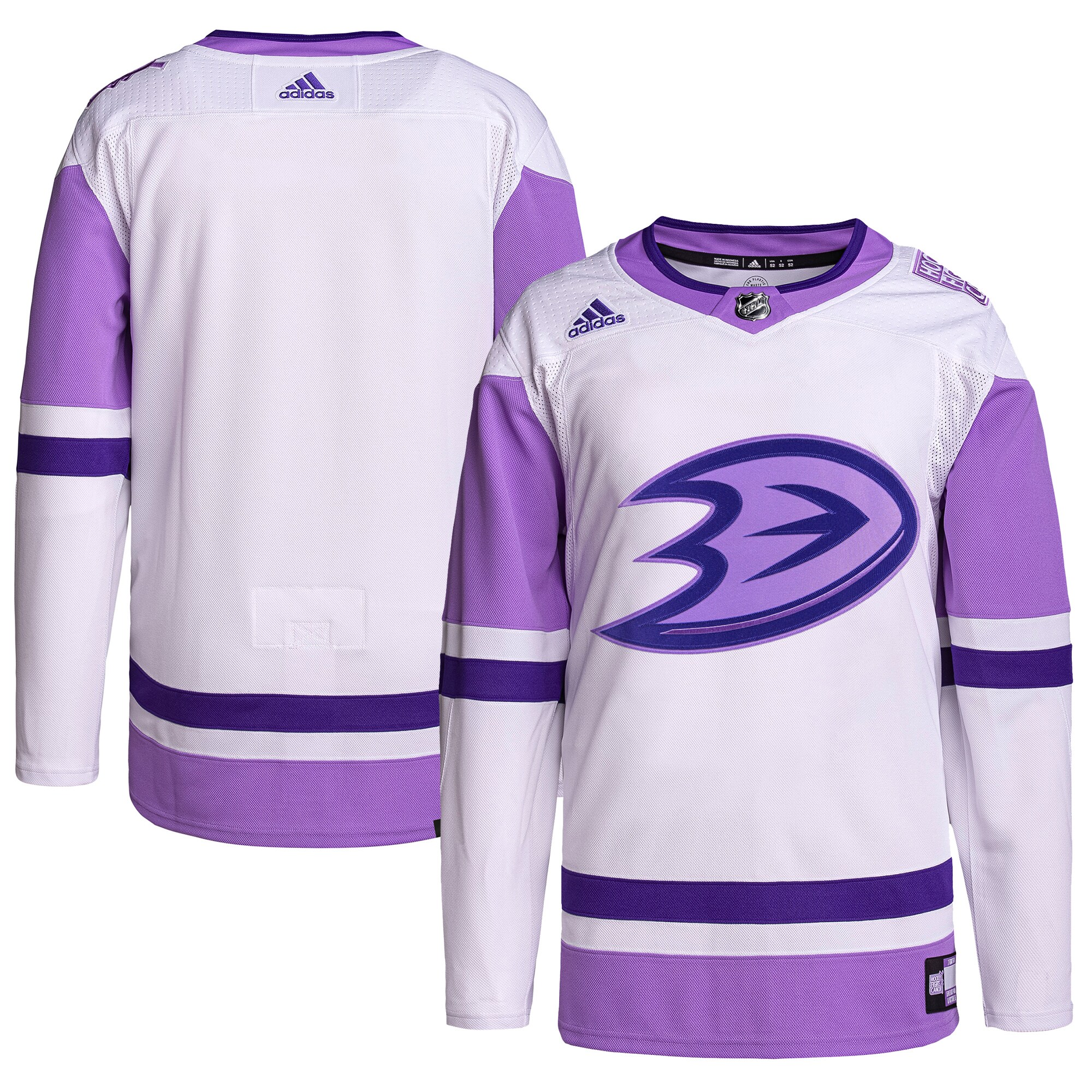 Anaheim Ducks adidas Hockey Fights Cancer Primegreen Authentic Blank Practice Jersey - White/Purple - vstockx