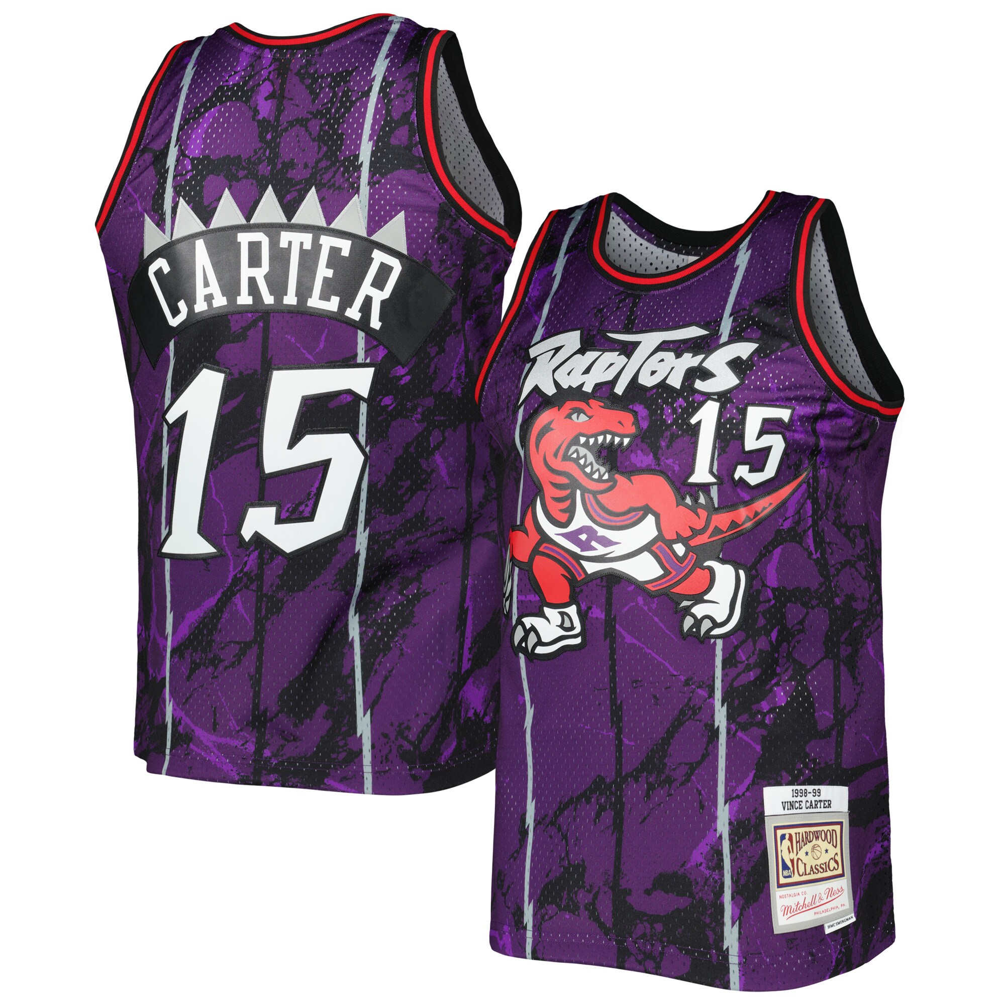 Vince Carter Toronto Raptors Mitchell & Ness 1998/99 Hardwood Classics Marble Swingman Jersey - Purple - vstockx