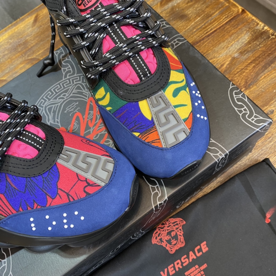 Versace Chain Reaction Black Multi-Color Rubber Suede - vstockx