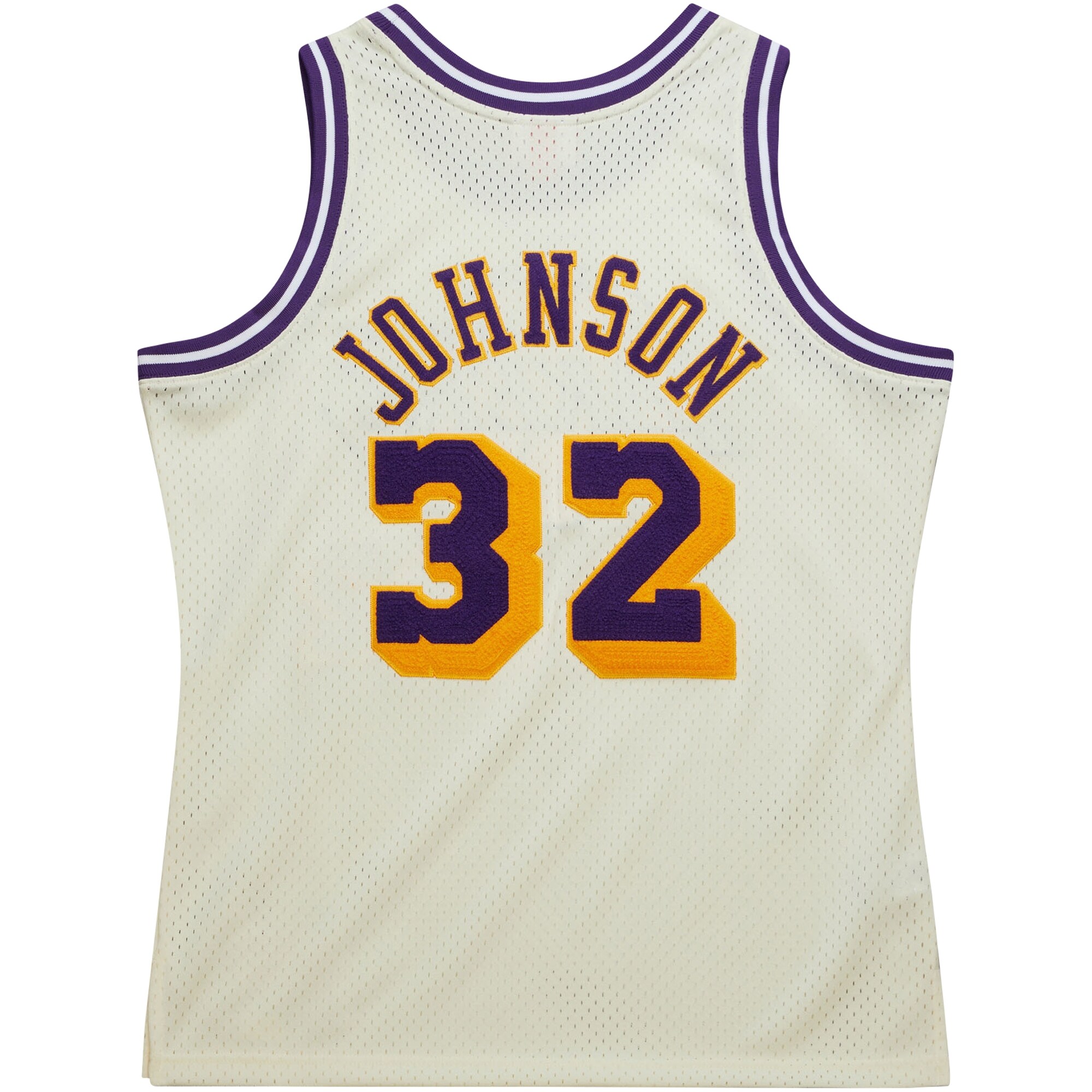 Magic Johnson Los Angeles Lakers Mitchell & Ness Chainstitch Swingman Jersey - Cream - vstockx