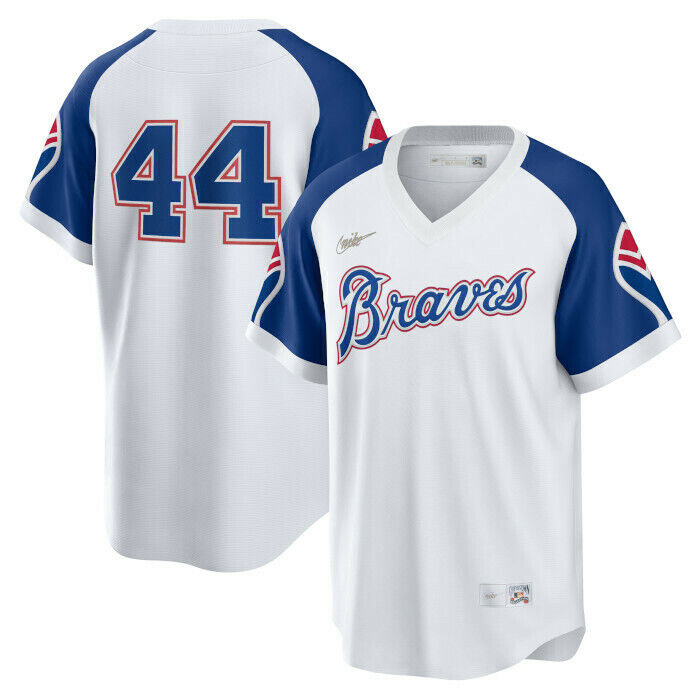 Men's Atlanta Braves Hank Aaron Cooperstown Collection Home Replica Cool Base Jersey - vstockx