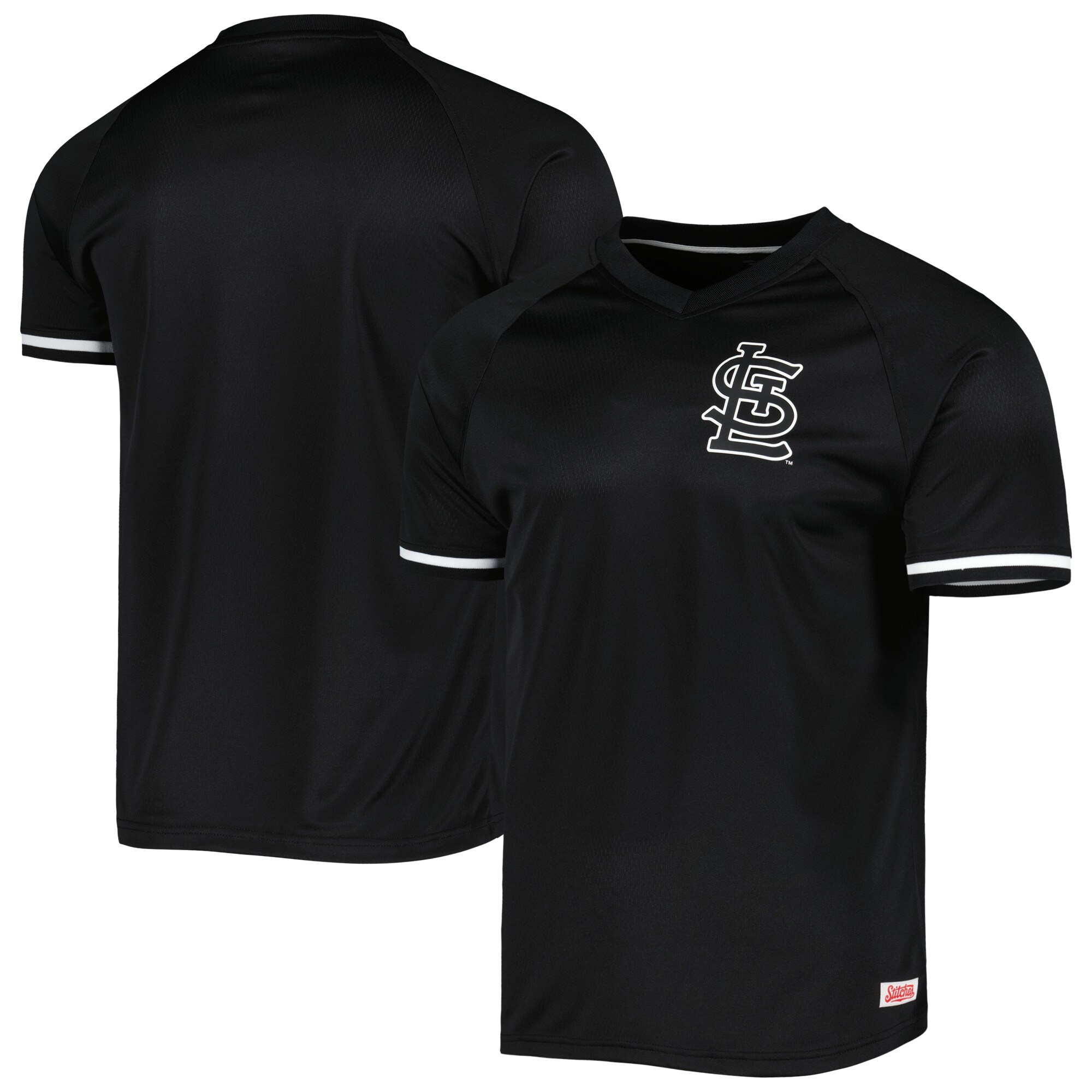 St. Louis Cardinals Stitches Black Raglan V-Neck Jersey - vstockx