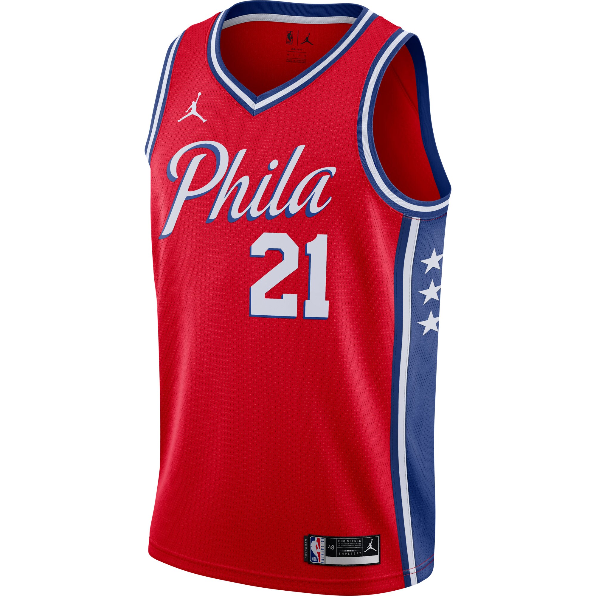 Joel Embiid Philadelphia 76ers Jordans Brand 2020/21 Swingman Jersey - Statement Edition - Red - vstockx