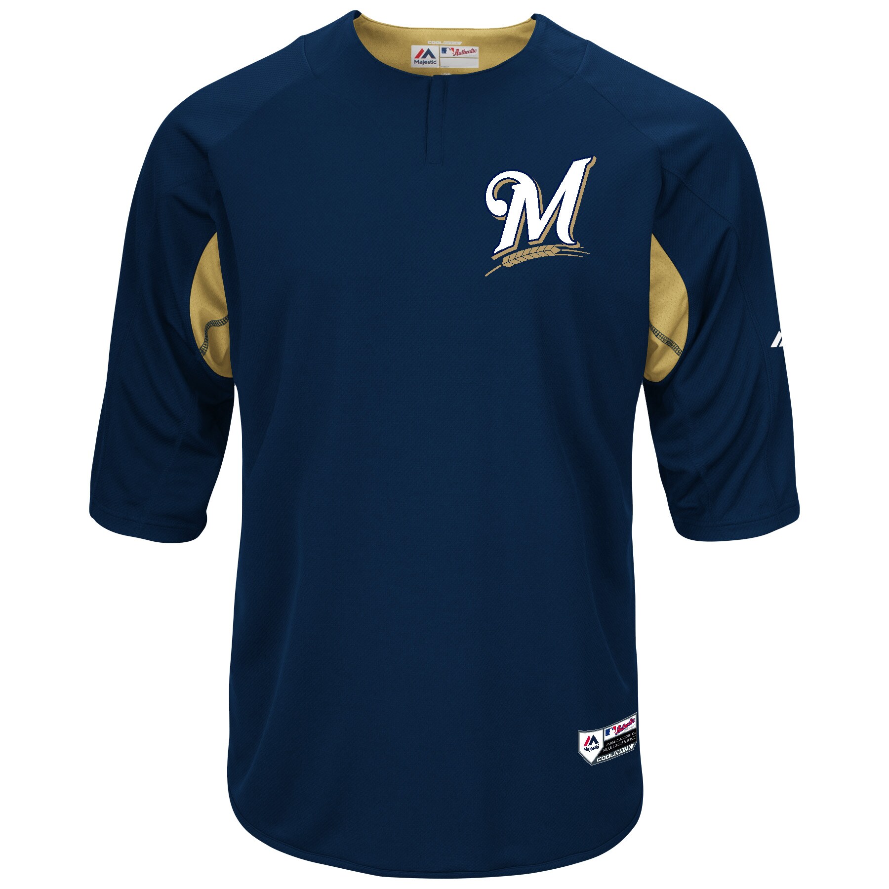 Milwaukee Brewers Majestic Authentic Collection On-Field 3/4-Sleeve Batting Practice Jersey - Navy/Gold - vstockx