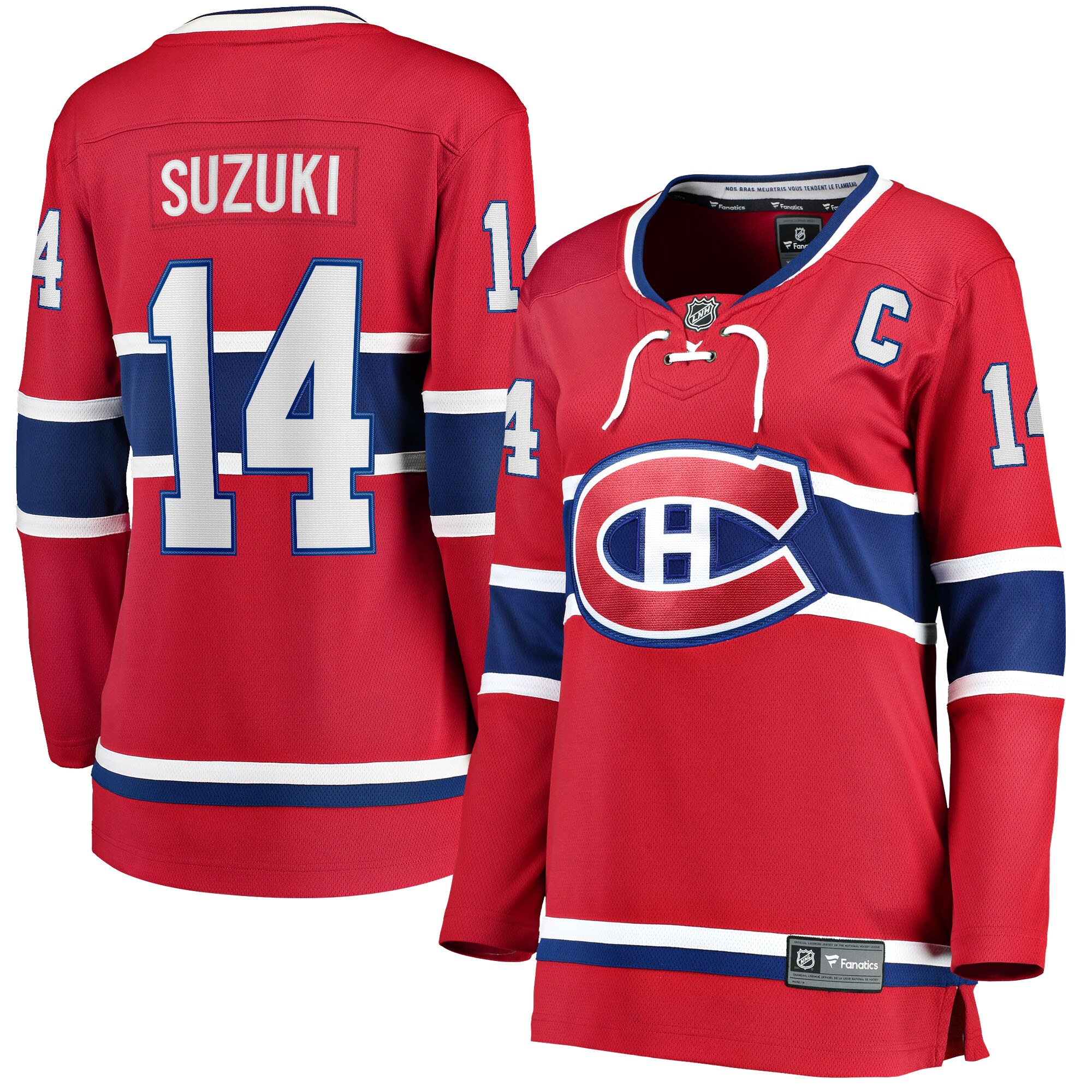 Nick Suzuki Montreal Canadiens Fanatics Branded Women's Home Captain Patch Breakaway Player Jersey - Red - vstockx
