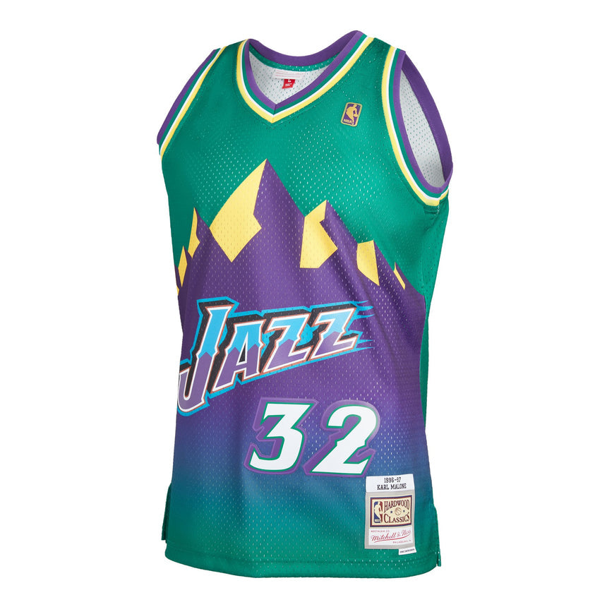 Men's Mitchell & Ness Karl Malone Green Utah Jazz 1996-97 Hardwood Classics Reload 2.0 Swingman Jersey - vstockx