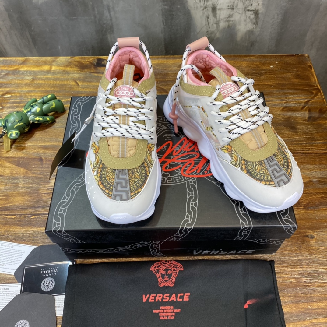 Versace Chain Reaction White Pink Yellow Barocco (W) - vstockx