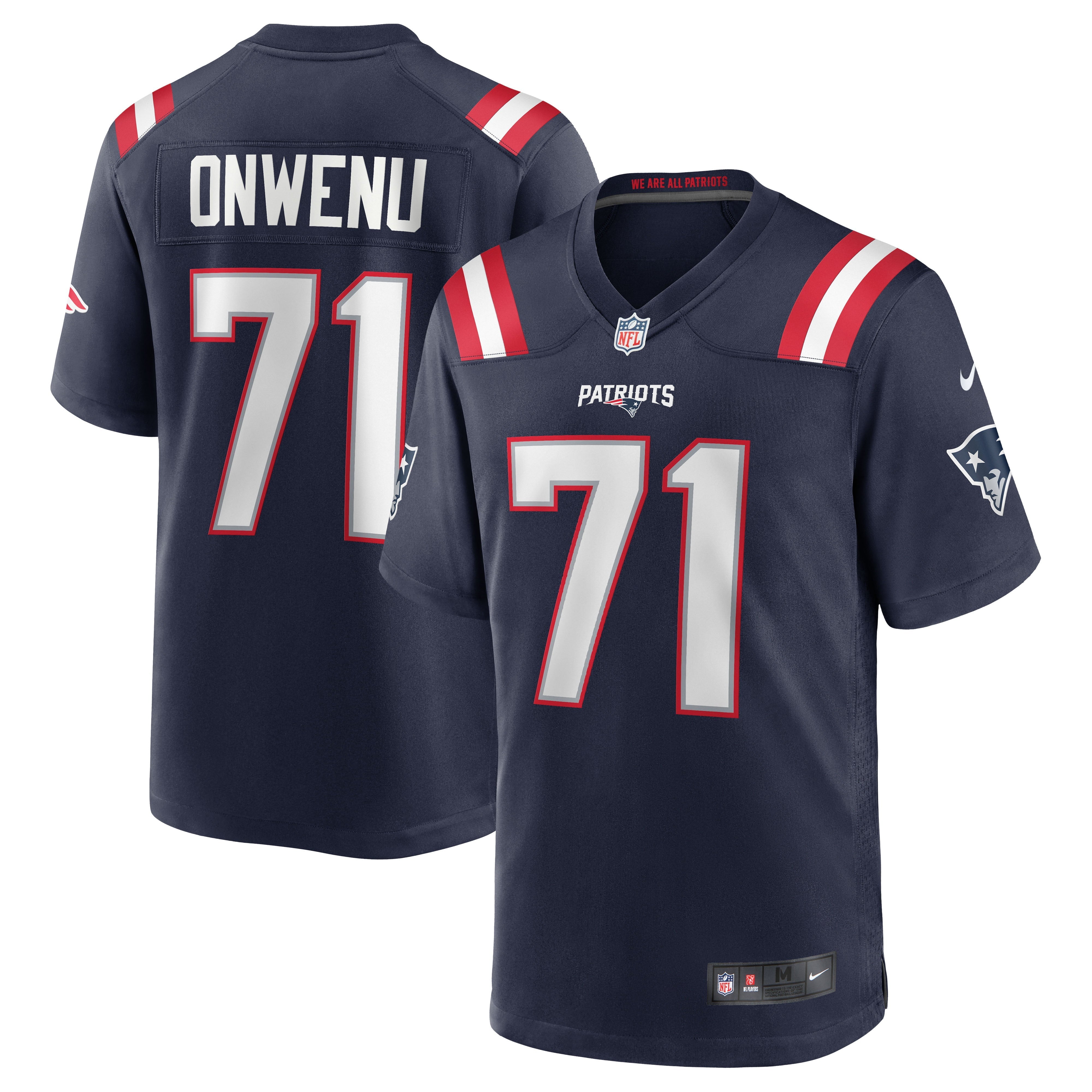 Men's Nike Mike Onwenu Navy New England Patriots Team Game Jersey - vstockx