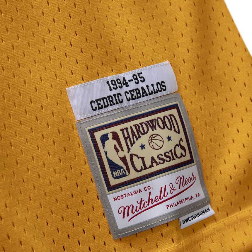 Men's Los Angeles Lakers Cedric Ceballos Mitchell & Ness Gold 1994-95 Hardwood Classics Swingman Jersey - vstockx