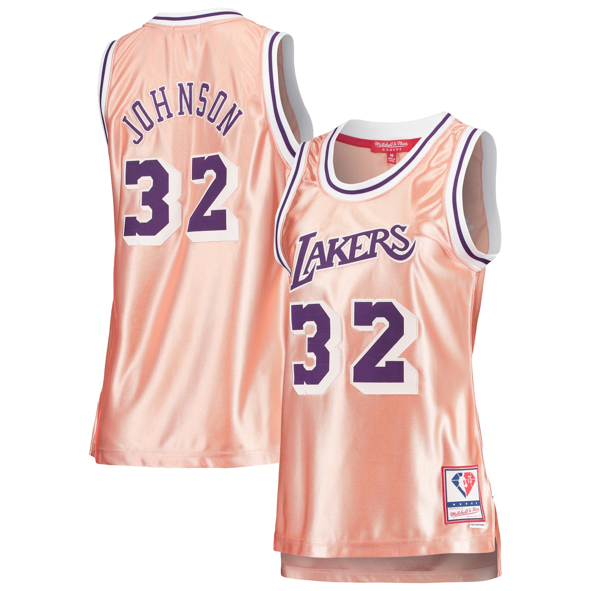 Magic Johnson Los Angeles Lakers Mitchell & Ness Women's 75th Anniversary Rose Gold 1984 Swingman Jersey - Pink - vstockx