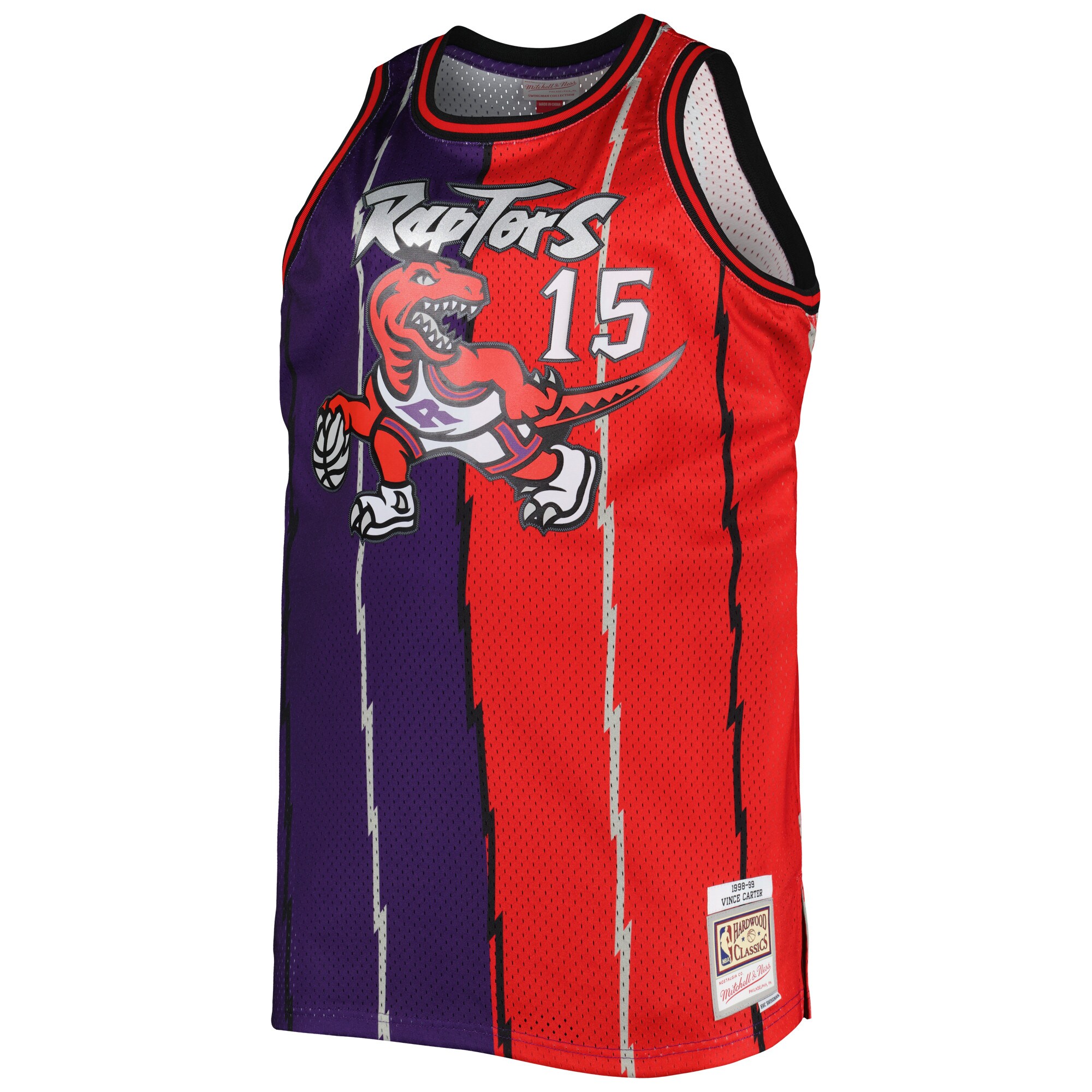 Vince Carter Toronto Raptors Mitchell & Ness Big & Tall Hardwood Classics 1998/99 Split Swingman Jersey - Purple/Red - vstockx