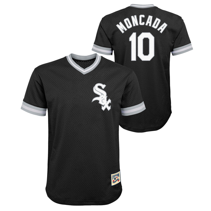 Youth Yoan Moncada Chicago White Sox Cooperstown Collection Collection Black V-Neck Mesh Jersey - vstockx