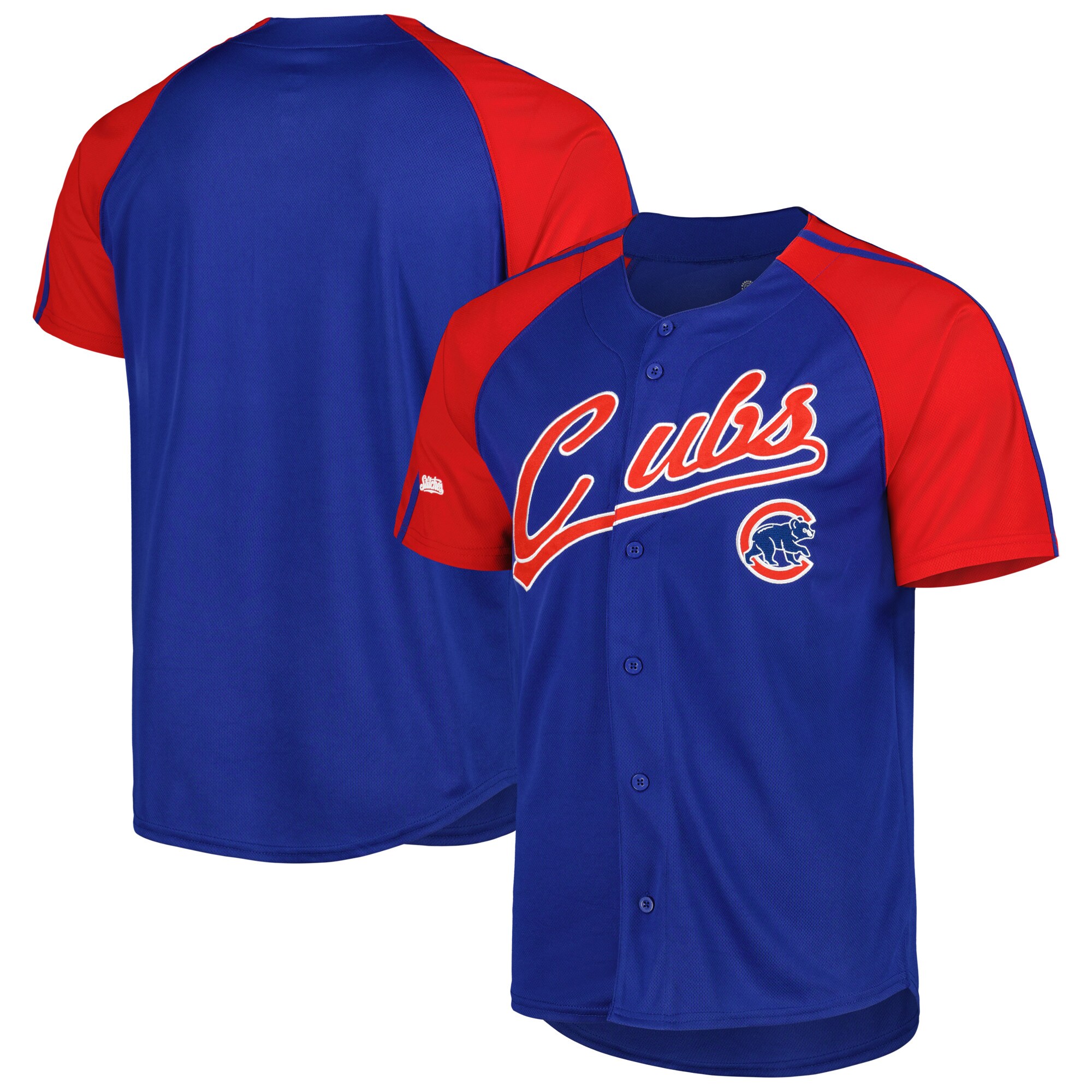 Chicago Cubs Stitches Button-Down Raglan Fashion Jersey - Royal - vstockx