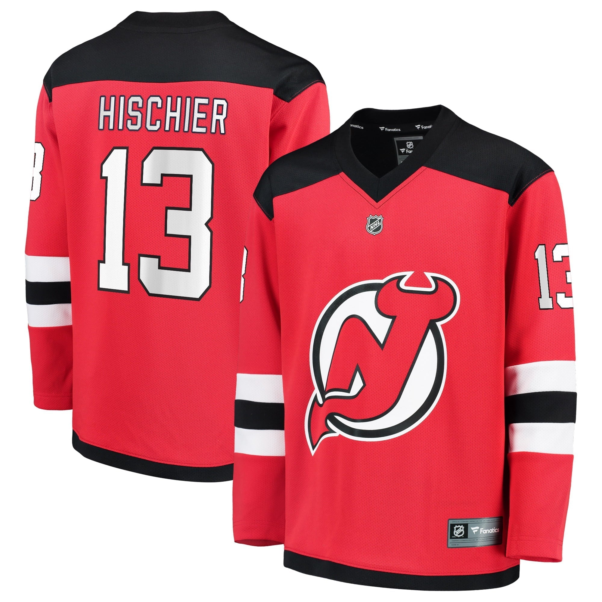 Youth Fanatics Branded Nico Hischier Red New Jersey Devils Replica Player Jersey - vstockx