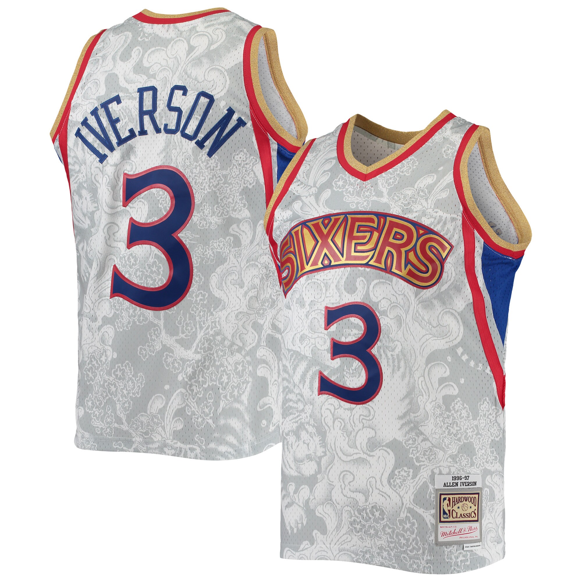 Allen Iverson Philadelphia 76ers Mitchell & Ness Hardwood Classics 1996/97 Lunar New Year Swingman Jersey - White - vstockx