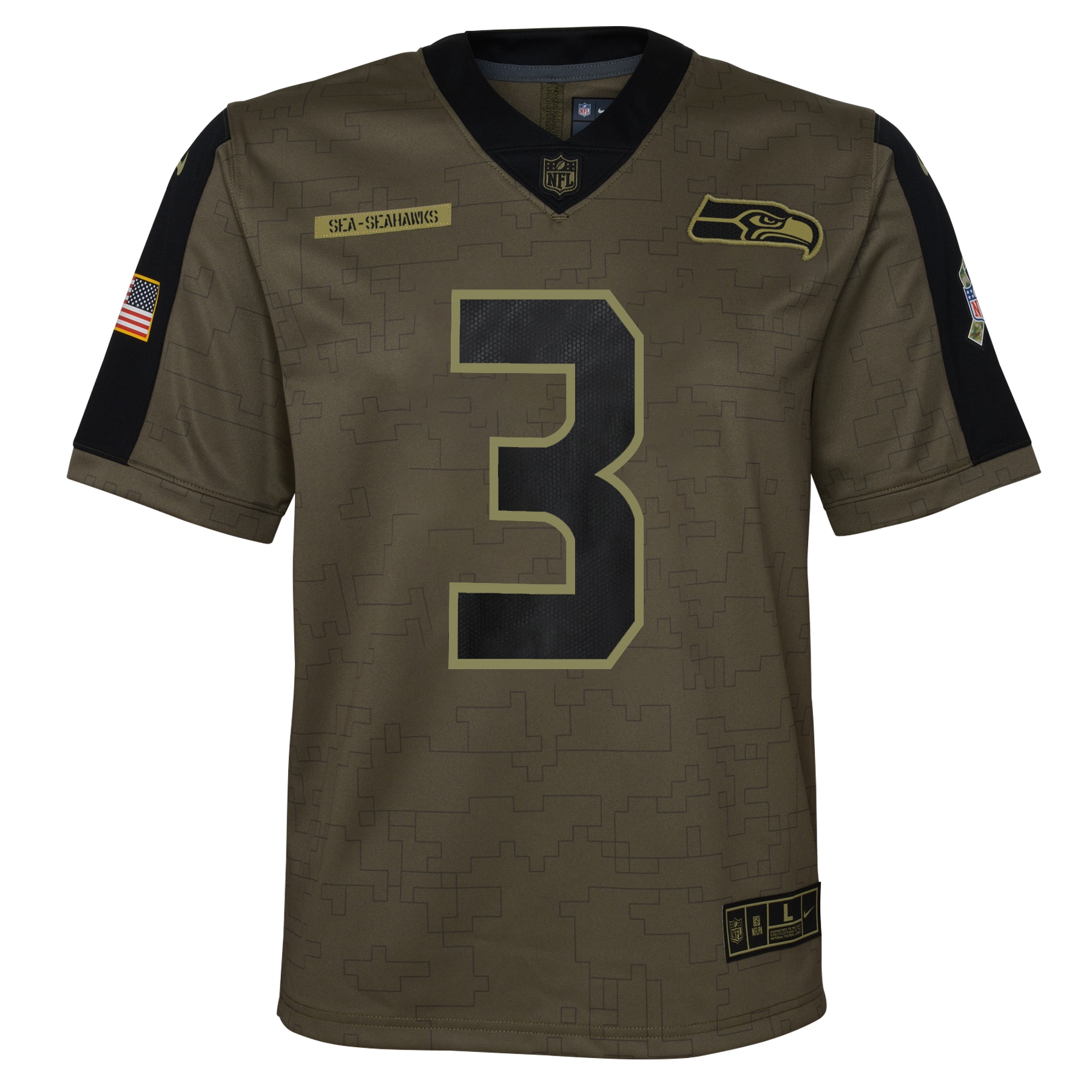 Russell Wilson Seattle Seahawks Nike Youth 2021 Salute To Service Game Jersey - Olive - vstockx