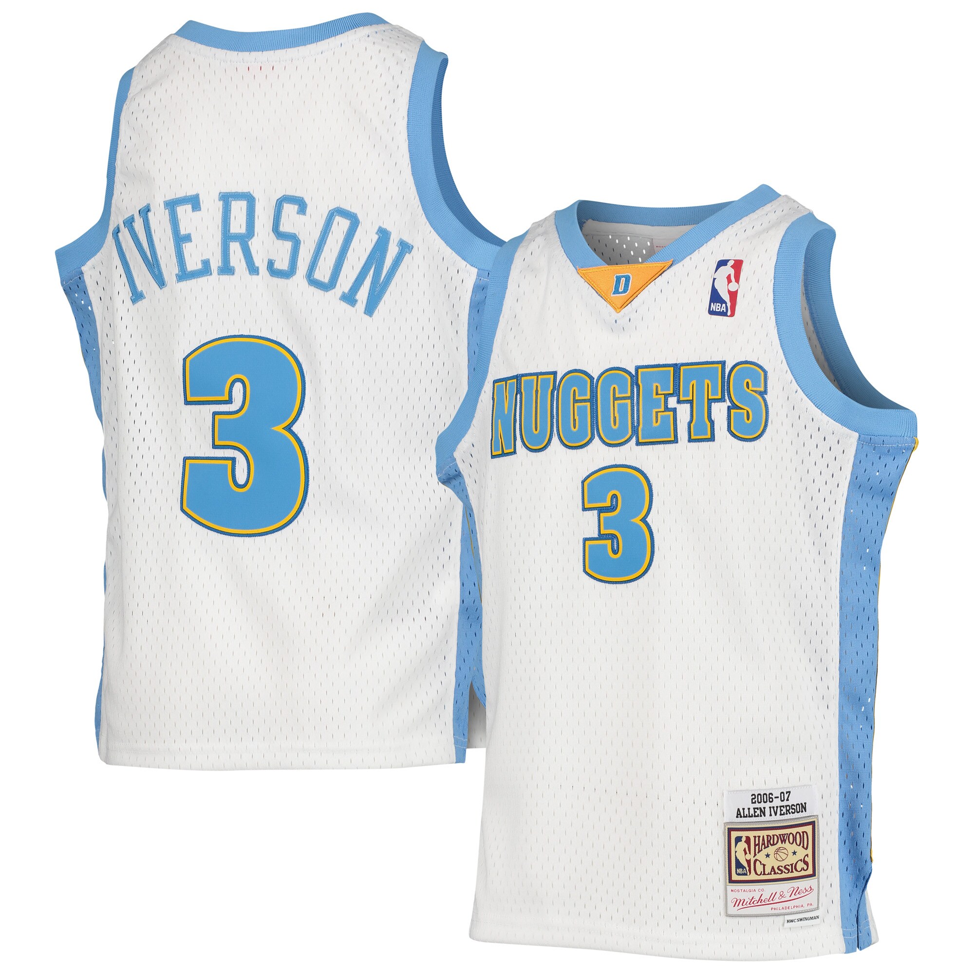 Allen Iverson Denver Nuggets Mitchell & Ness Youth 2006-07 Hardwood Classics Swingman Jersey - White - vstockx