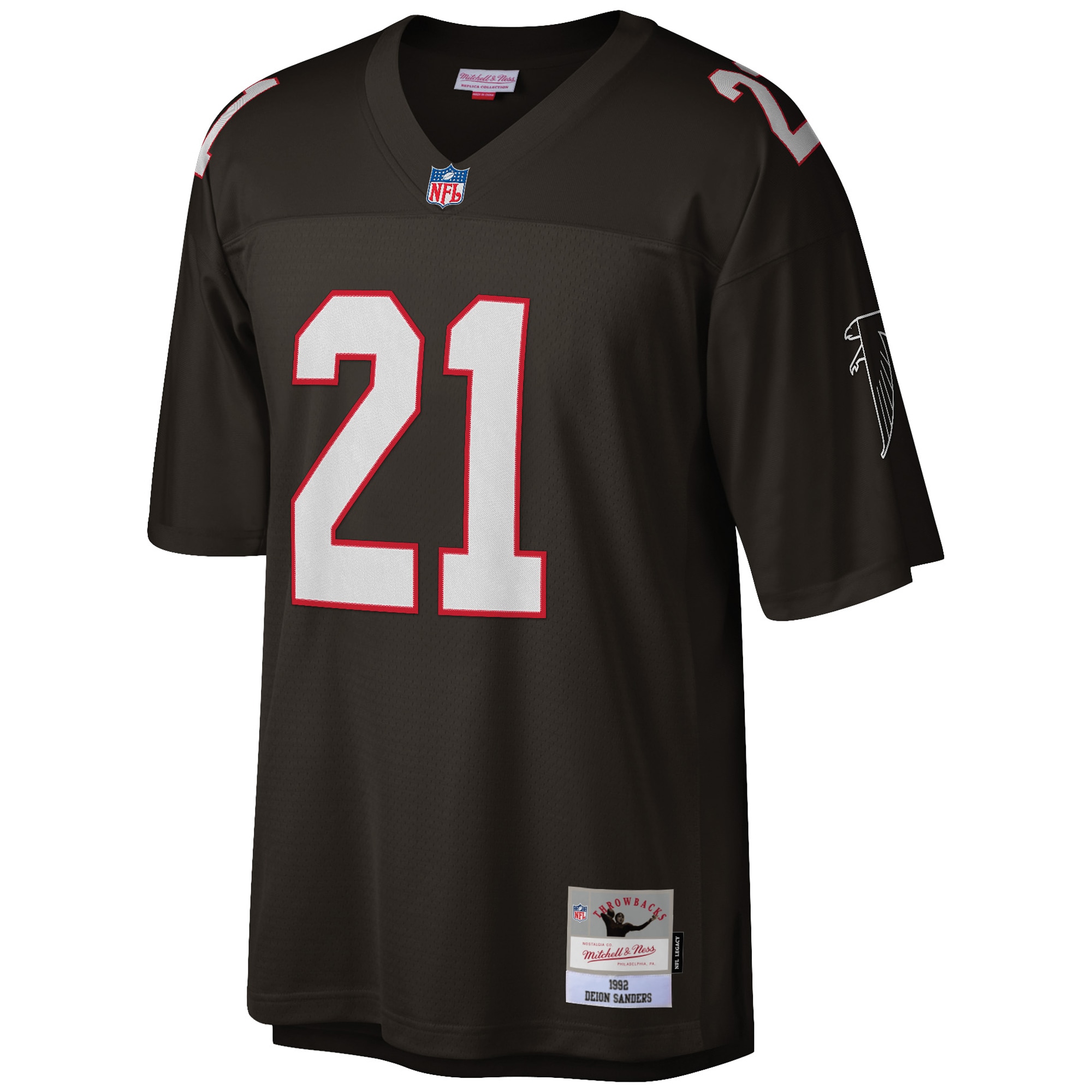 Deion Sanders Atlanta Falcons Mitchell & Ness Big & Tall 1992 Retired Player Replica Jersey - Black - vstockx