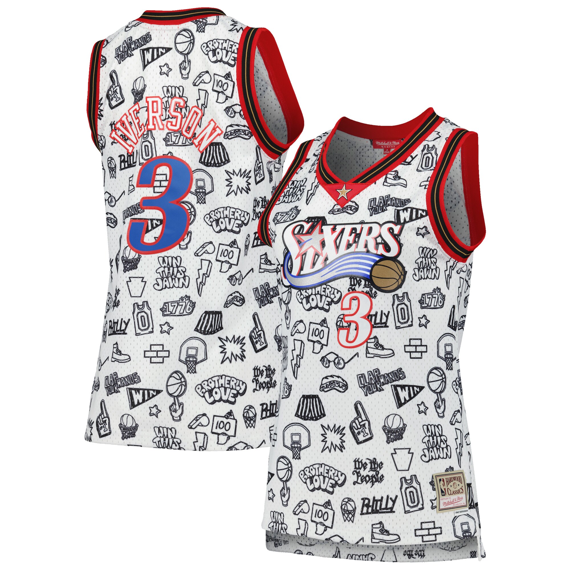 Allen Iverson Philadelphia 76ers Mitchell & Ness Women's 2000 Doodle Swingman Jersey - White - vstockx