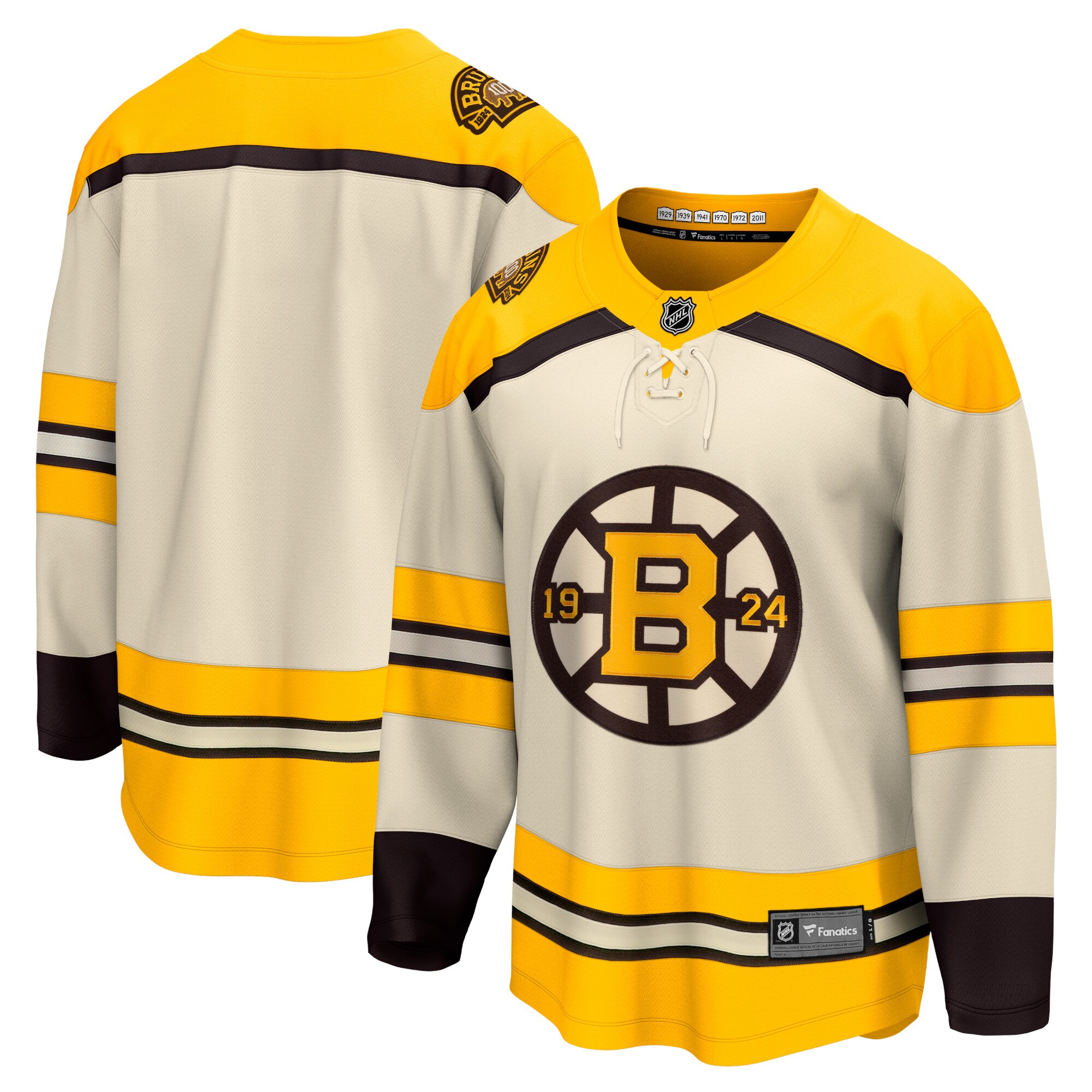 Boston Bruins Fanatics Branded 100th Anniversary Premier Breakaway Jersey - Cream - vstockx