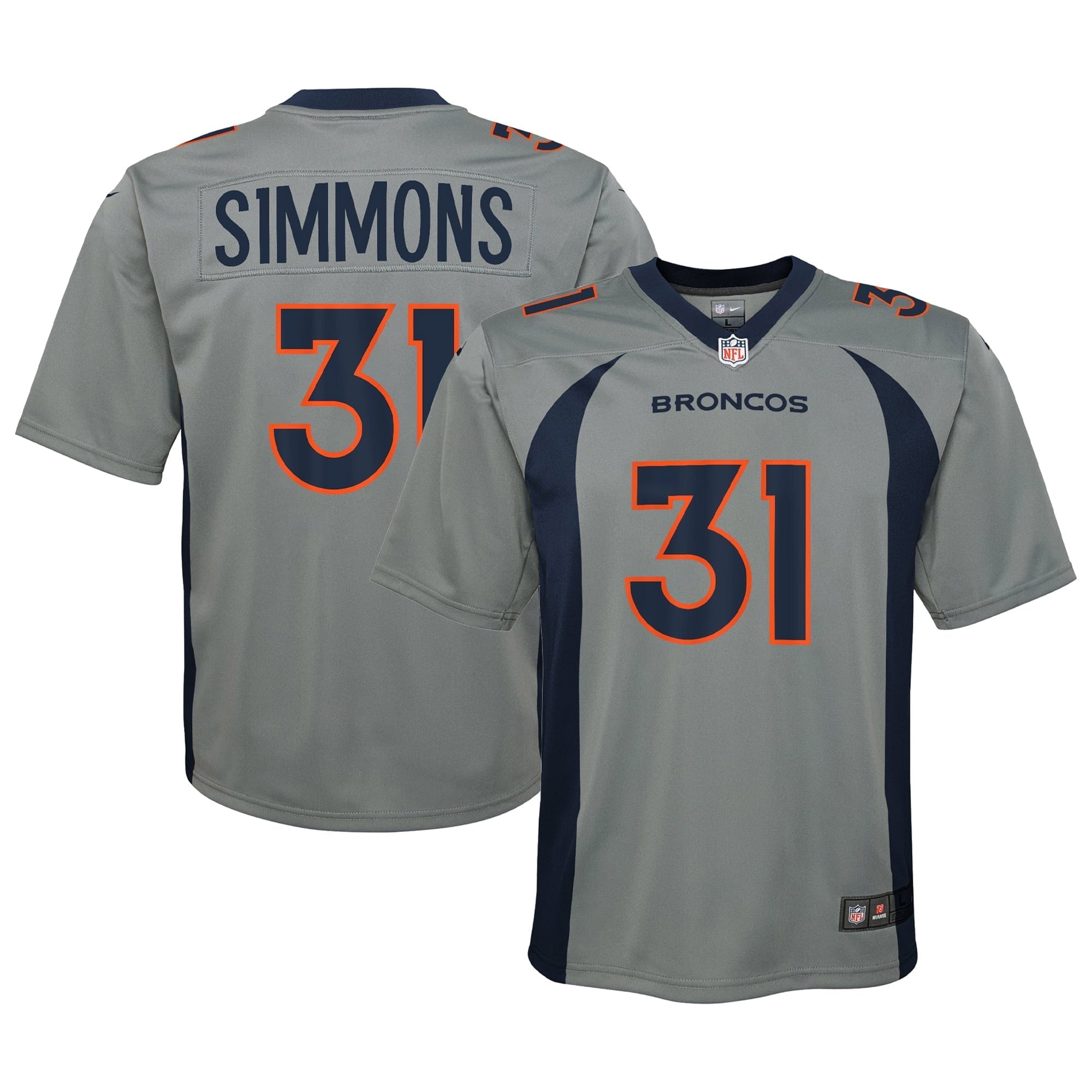Youth Nike Justin Simmons Gray Denver Broncos Inverted Game Jersey - vstockx