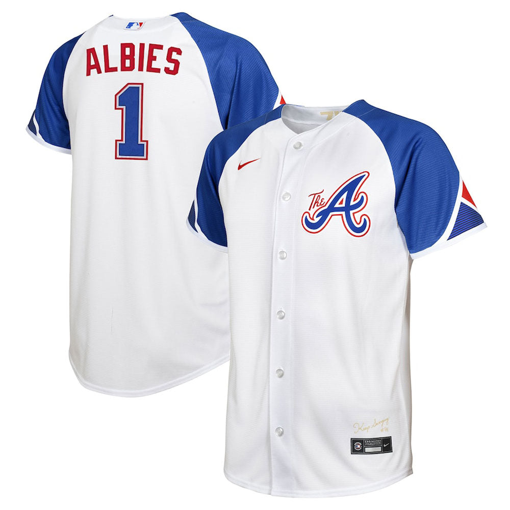 Youth Atlanta Braves Ozzie Albies 2023 City Connect Replica Jersey - White - vstockx