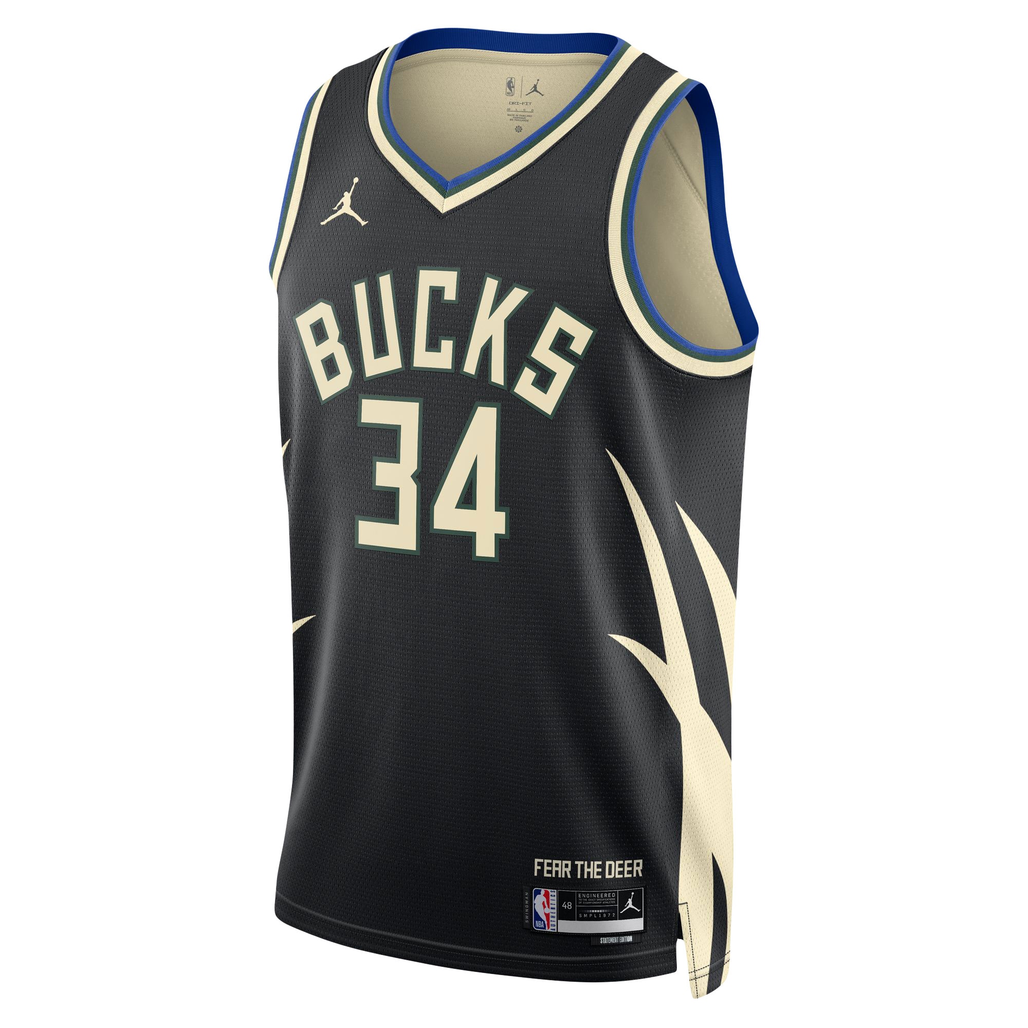 Giannis Antetokounmpo Milwaukee Bucks Jordans Brand Unisex Swingman Jersey - Statement Edition - Black - vstockx
