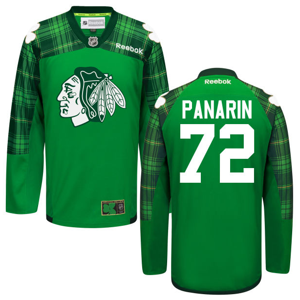 Reebok Men's Chicago Blackhawks Artemi Panarin #72 St. Patrick's Green Tartan Practice Jersey - vstockx