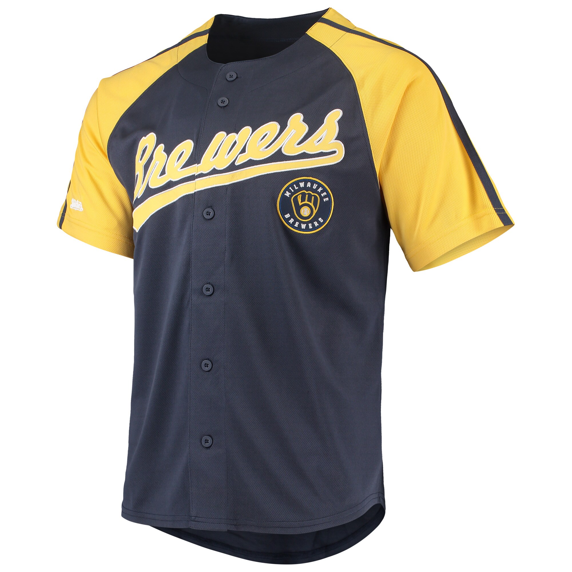 Milwaukee Brewers Stitches Button-Down Raglan Replica Jersey - Navy - vstockx