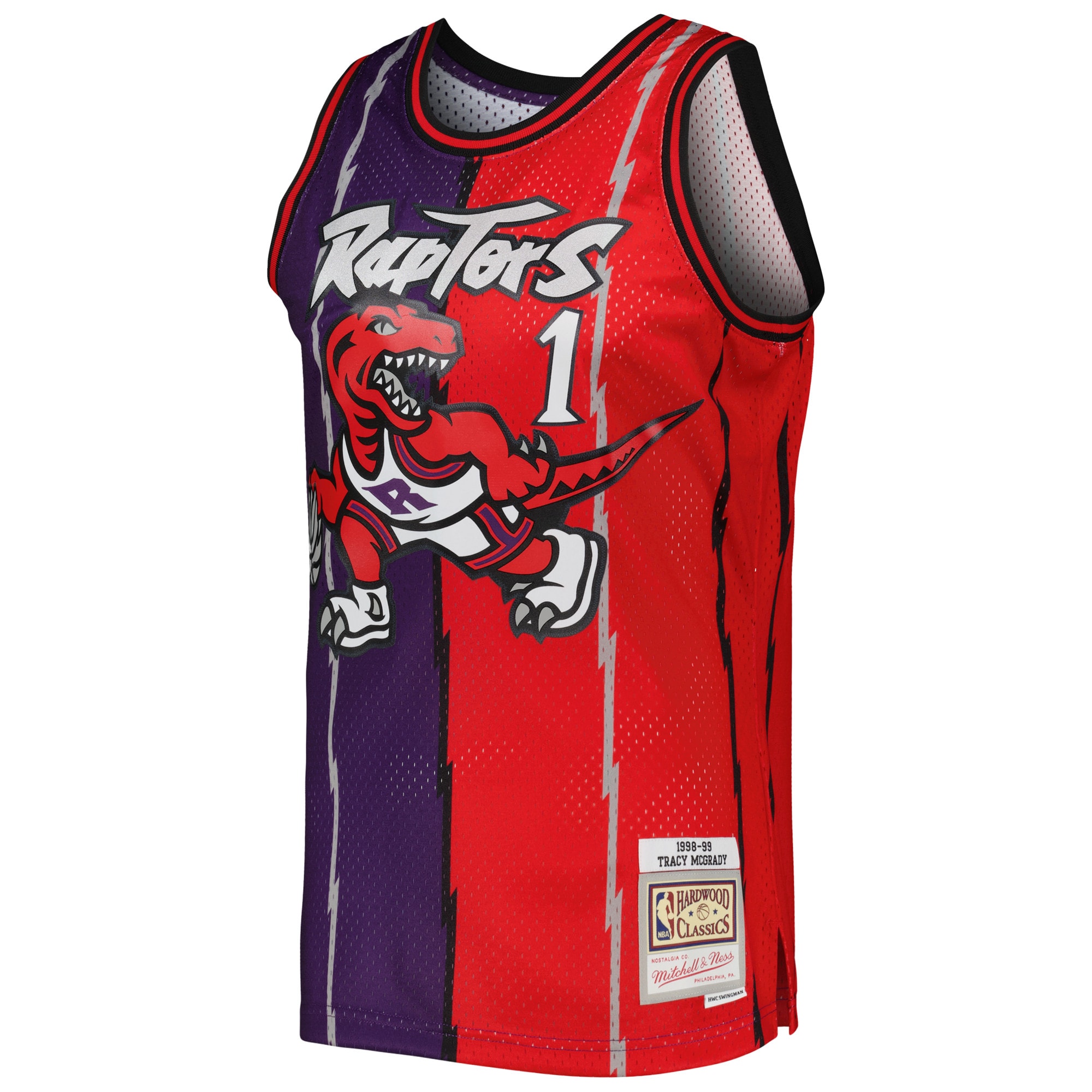 Tracy McGrady Toronto Raptors Mitchell & Ness Hardwood Classics 1998/99 Split Swingman Jersey - Purple/Red - vstockx
