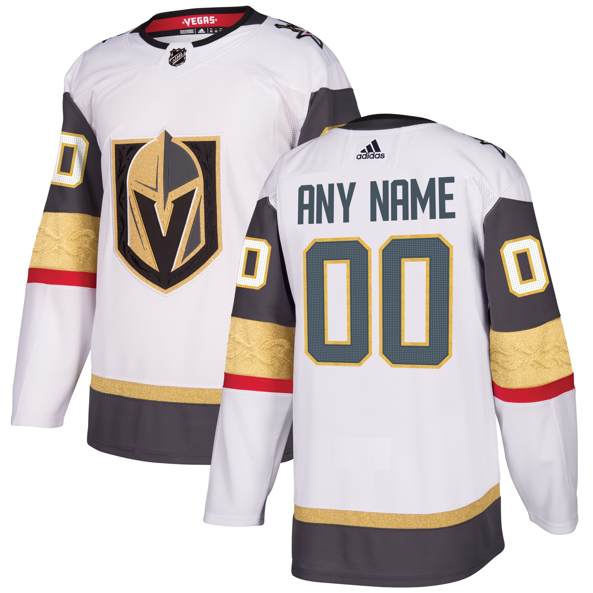 Vegas Golden Knights adidas Away Authentic Custom Jersey - White - vstockx