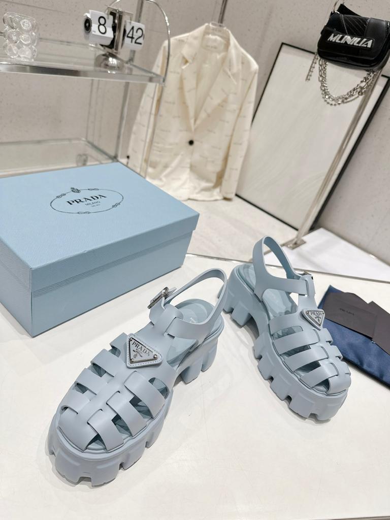 Prada Monolith Foam Rubber 55mm Sandals Light Blue - vstockx