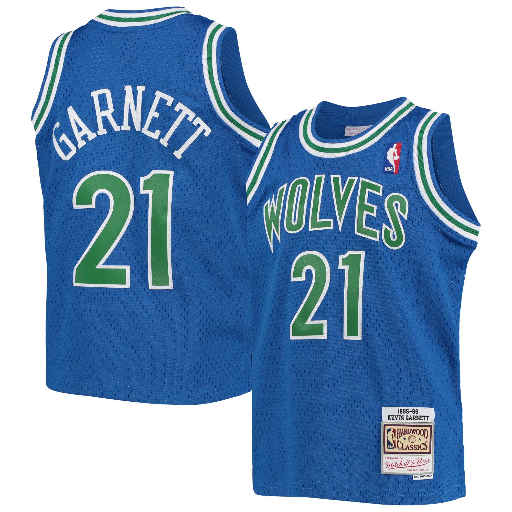 Kevin Garnett Minnesota Timberwolves Mitchell & Ness Youth 1995-96 Hardwood Classics Swingman Jersey - Blue - vstockx