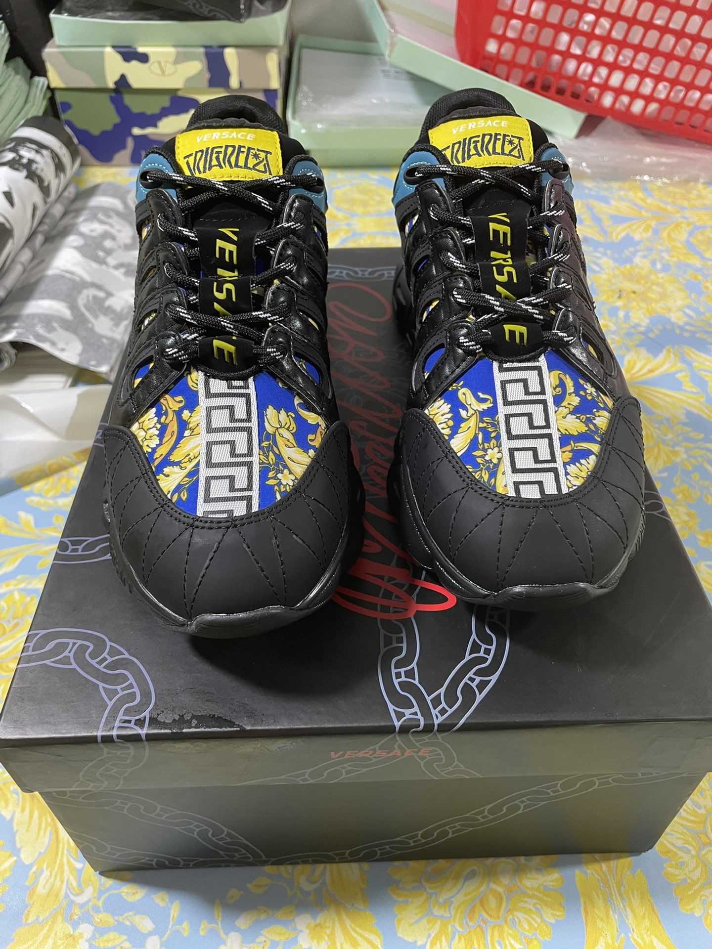 Versace Trigreca Medusa Renaissance Print Blue - vstockx