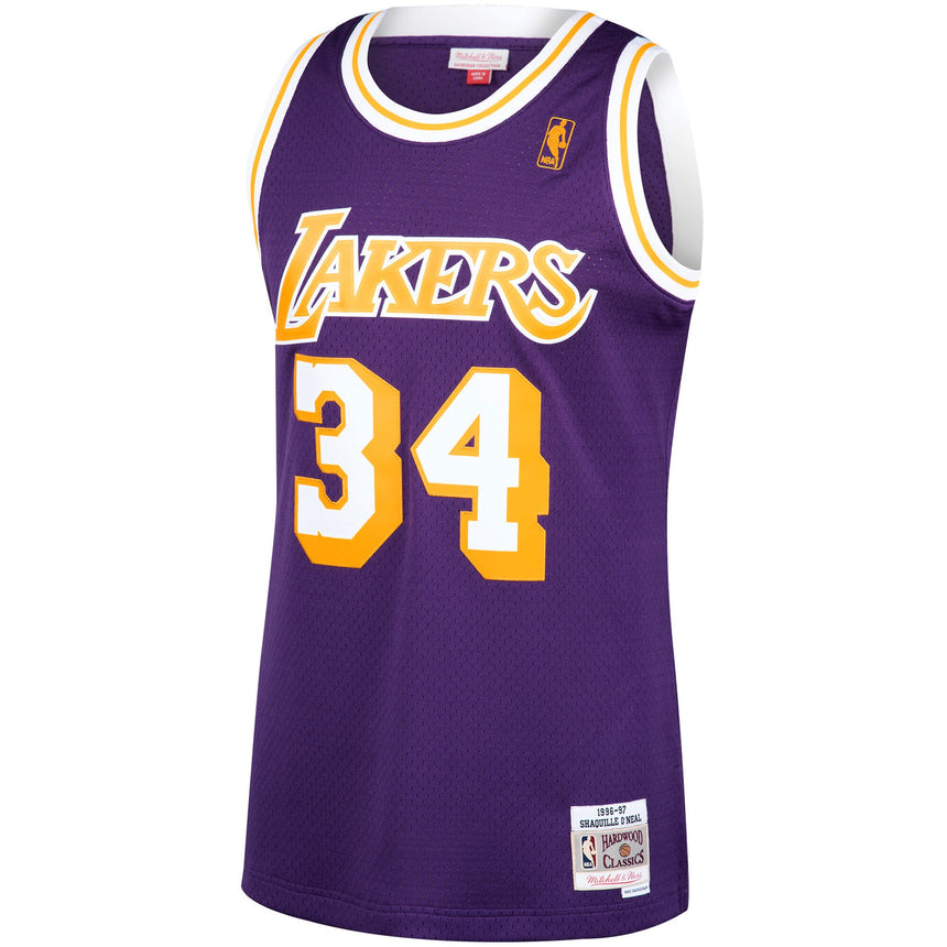 Men's Los Angeles Lakers Shaquille O'Neal Mitchell & Ness NBA Mens Hardwood Classic 1996-97 Swingman Purple Jersey - vstockx