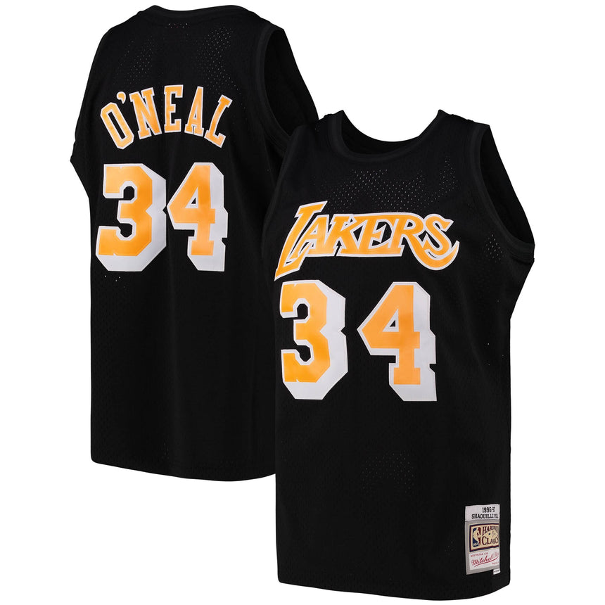 Men's Los Angeles Lakers Shaquille O'Neal Black Team Color Swingman Jersey by Mitchell & Ness - vstockx