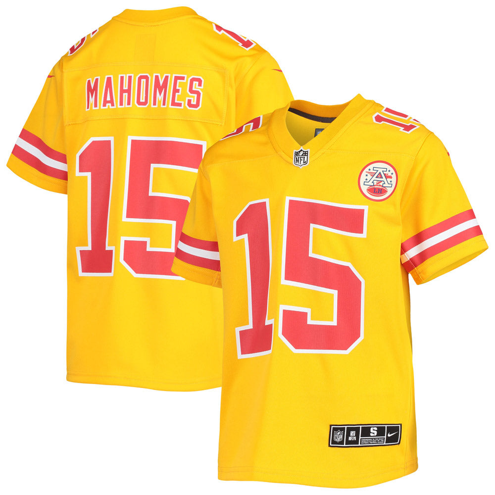 Youth Kansas City Chiefs Patrick Mahomes Inverted Team Game Jersey Gold - vstockx