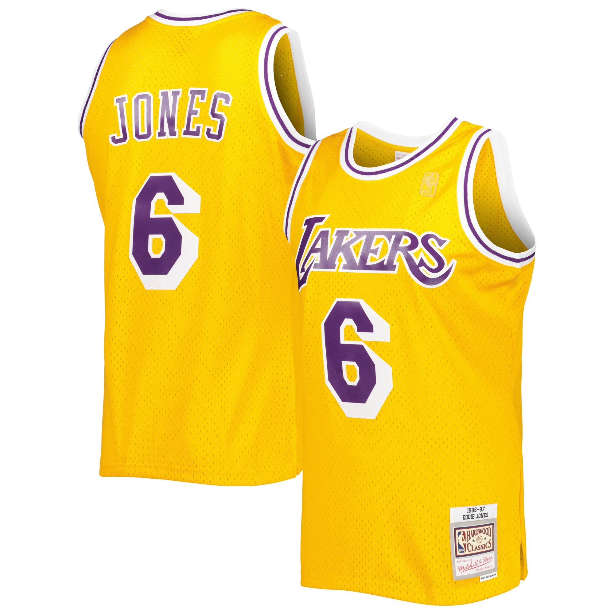 Eddie Jones Los Angeles Lakers Mitchell & Ness Hardwood Classics Swingman Jersey - Gold - vstockx