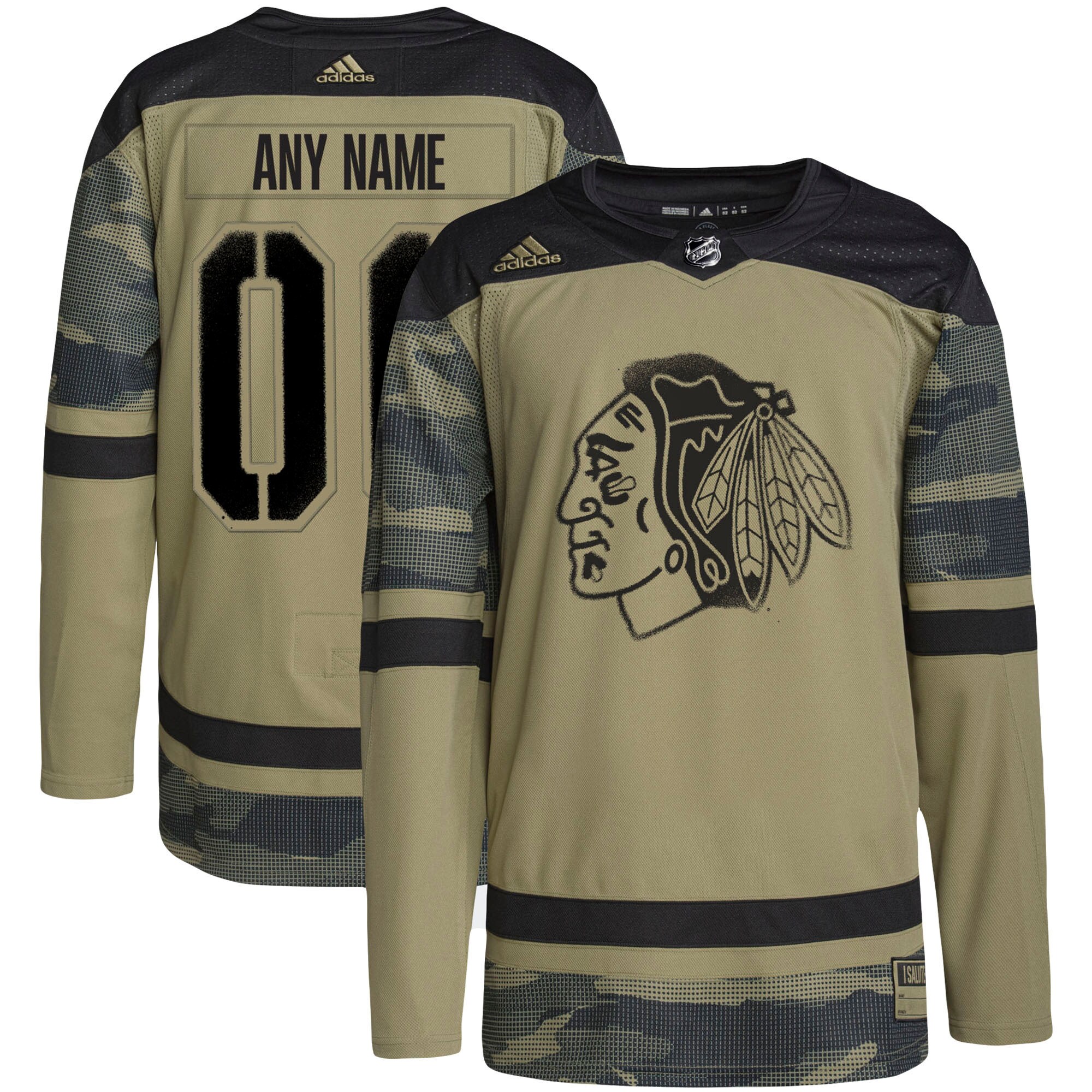 Chicago Blackhawks adidas Military Appreciation Team Authentic Custom Practice Jersey - Camo - vstockx