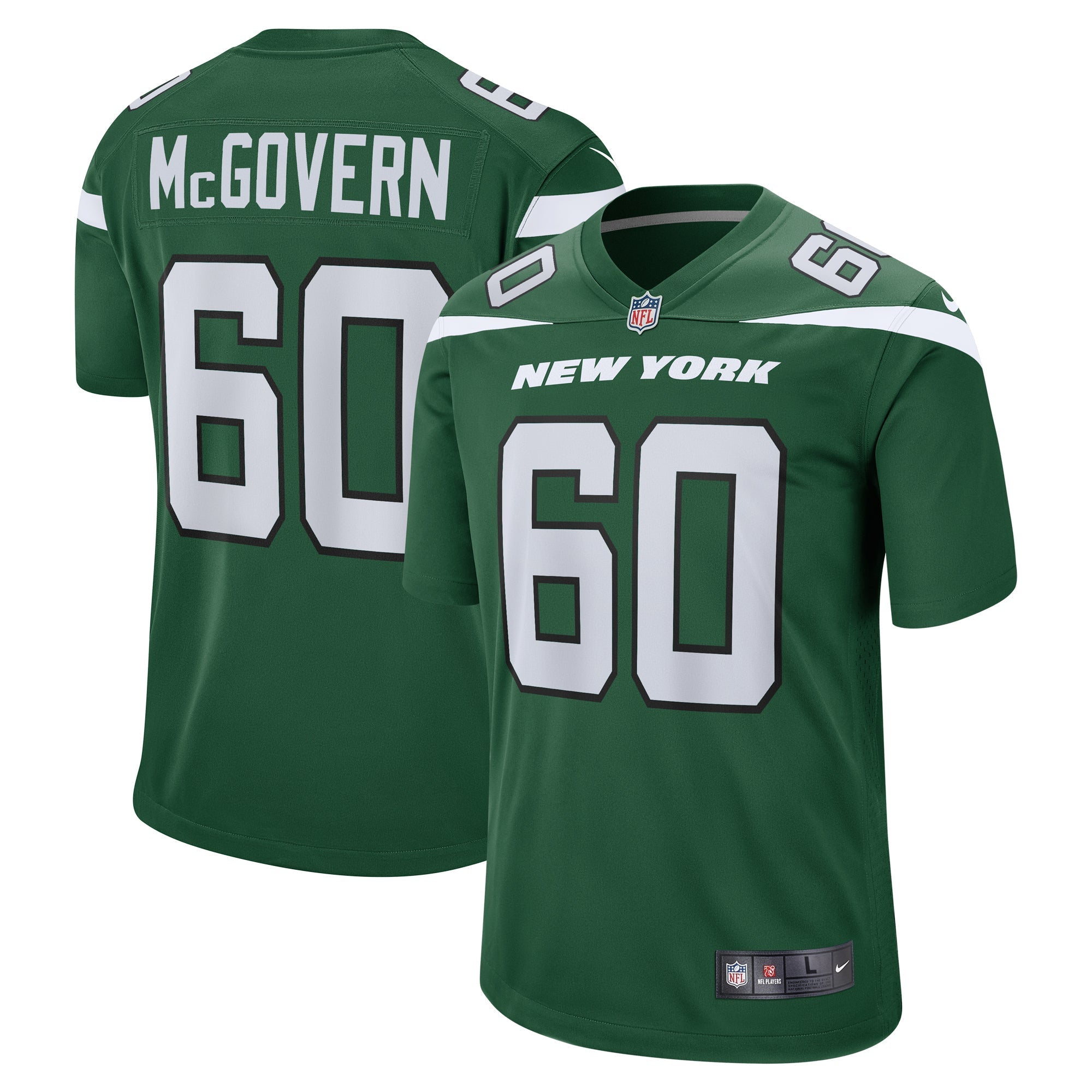 Men's Nike Connor McGovern Gotham Green New York Jets Game Jersey - vstockx