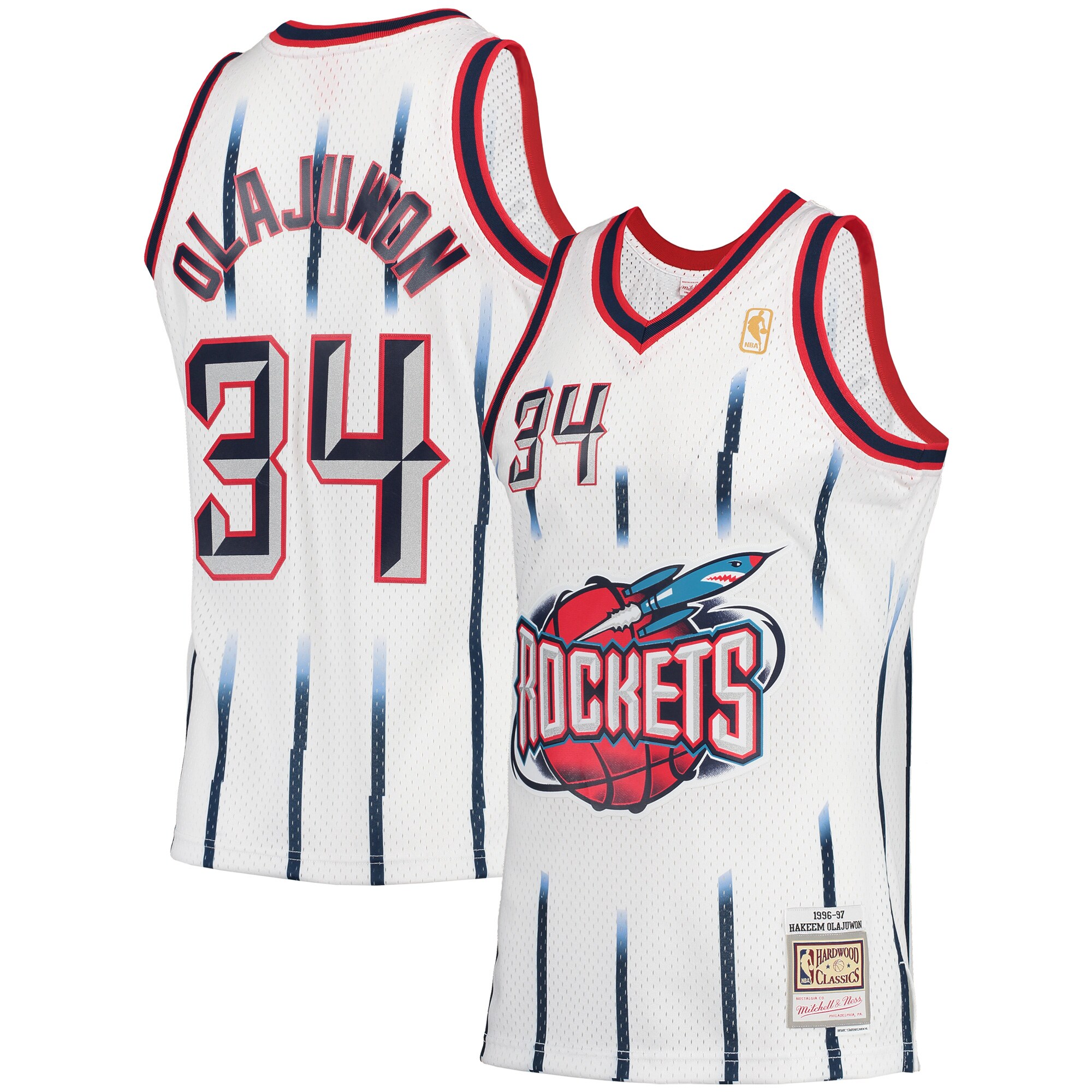 Hakeem Olajuwon Houston Rockets Mitchell & Ness Hardwood Classics Swingman Jersey - White - vstockx