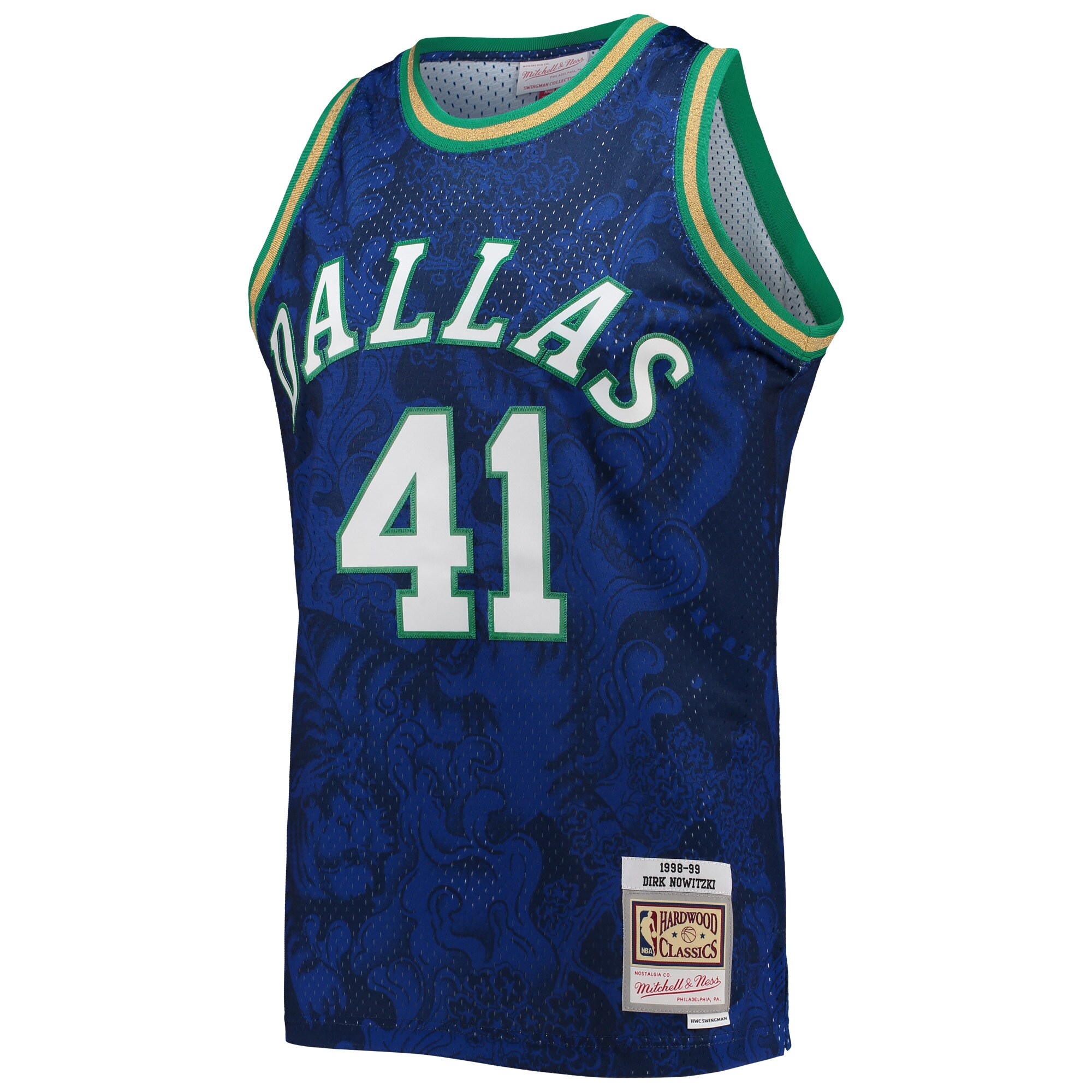 Dirk Nowitzki Dallas Mavericks Mitchell & Ness Hardwood Classics 1998/99 Lunar New Year Swingman Jersey - Blue - vstockx