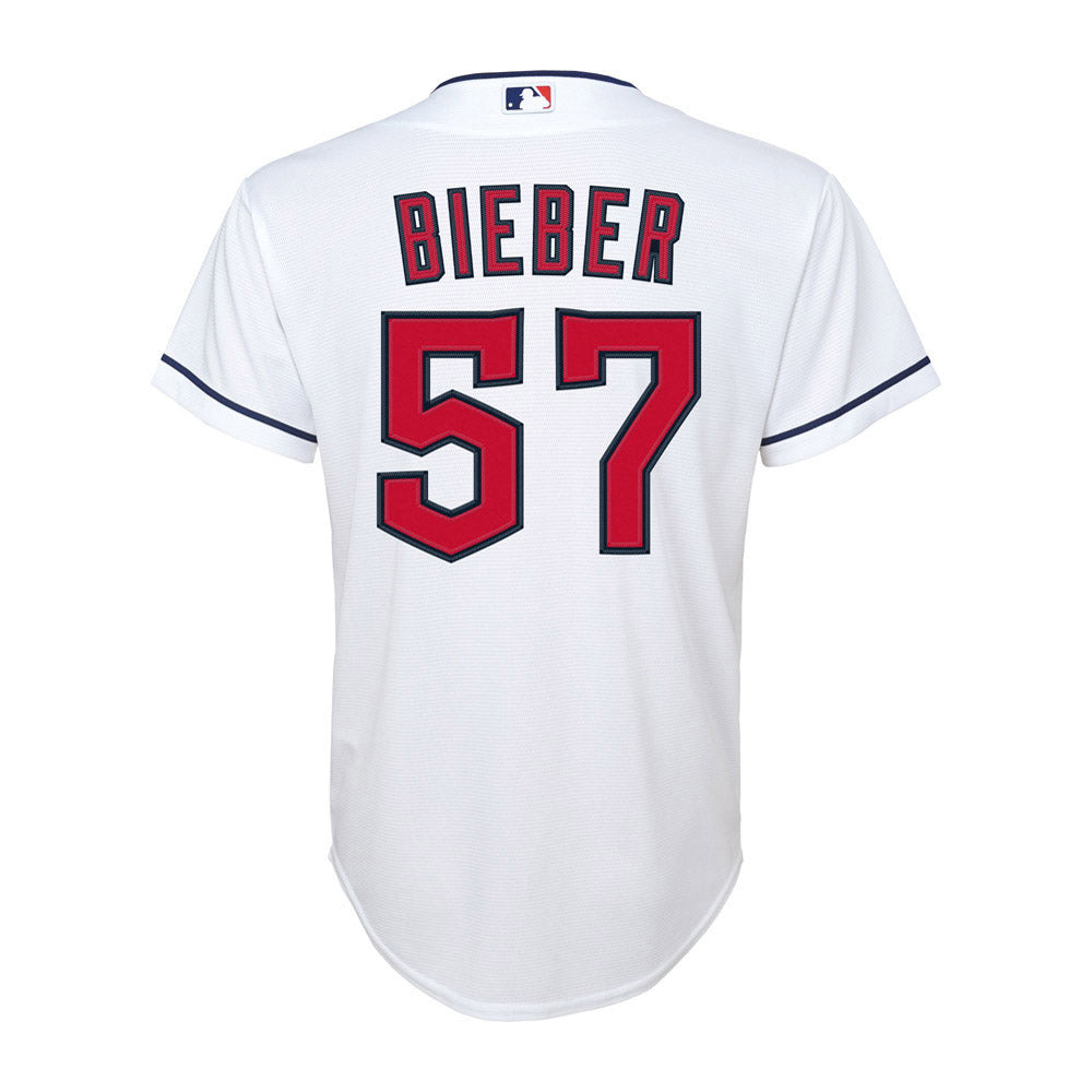 Youth Cleveland Guardians Shane Bieber Cool Base Replica Home Jersey - White - vstockx