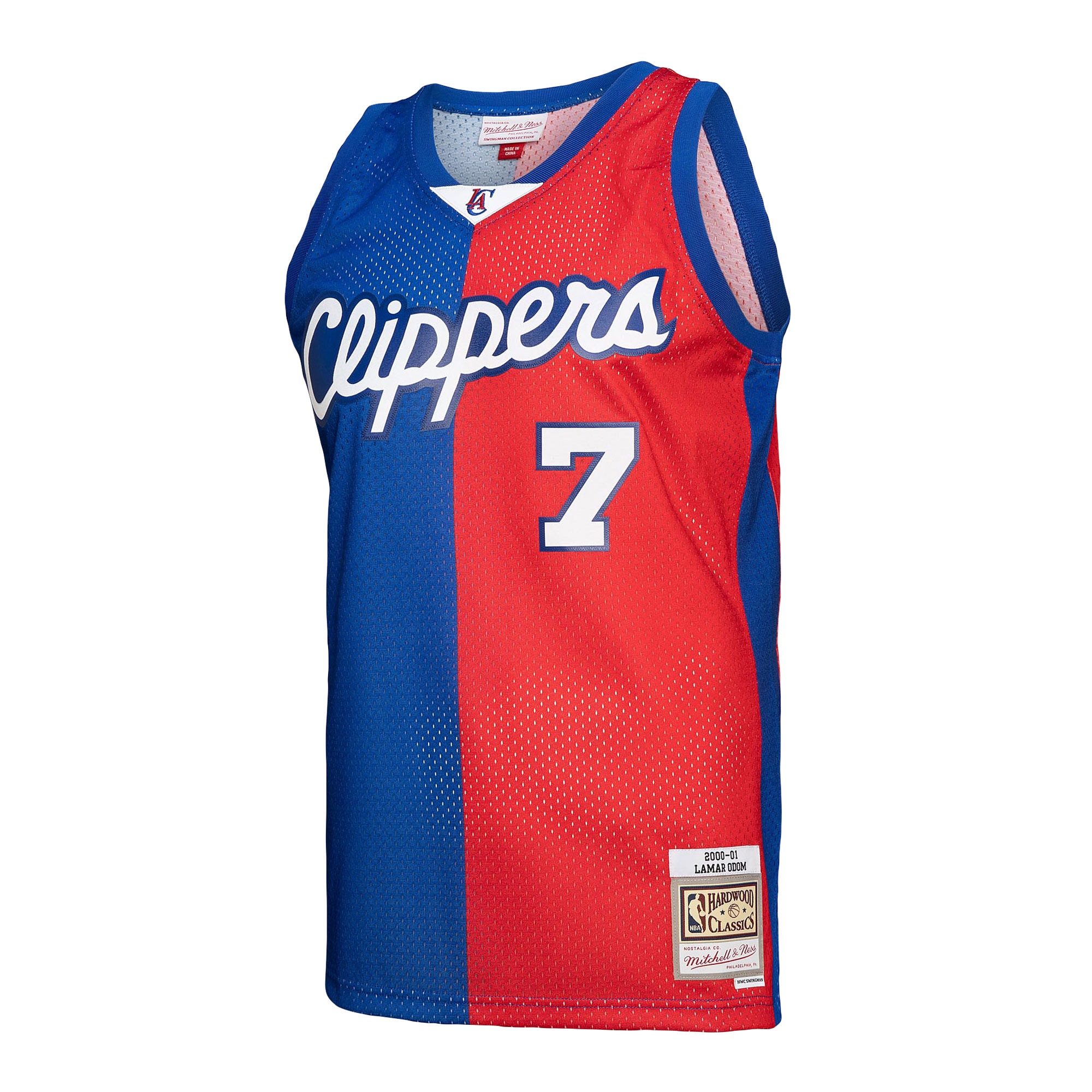 Lamar Odom LA Clippers Mitchell & Ness Hardwood Classics 2000/01 Split Swingman Jersey - Royal/Red - vstockx